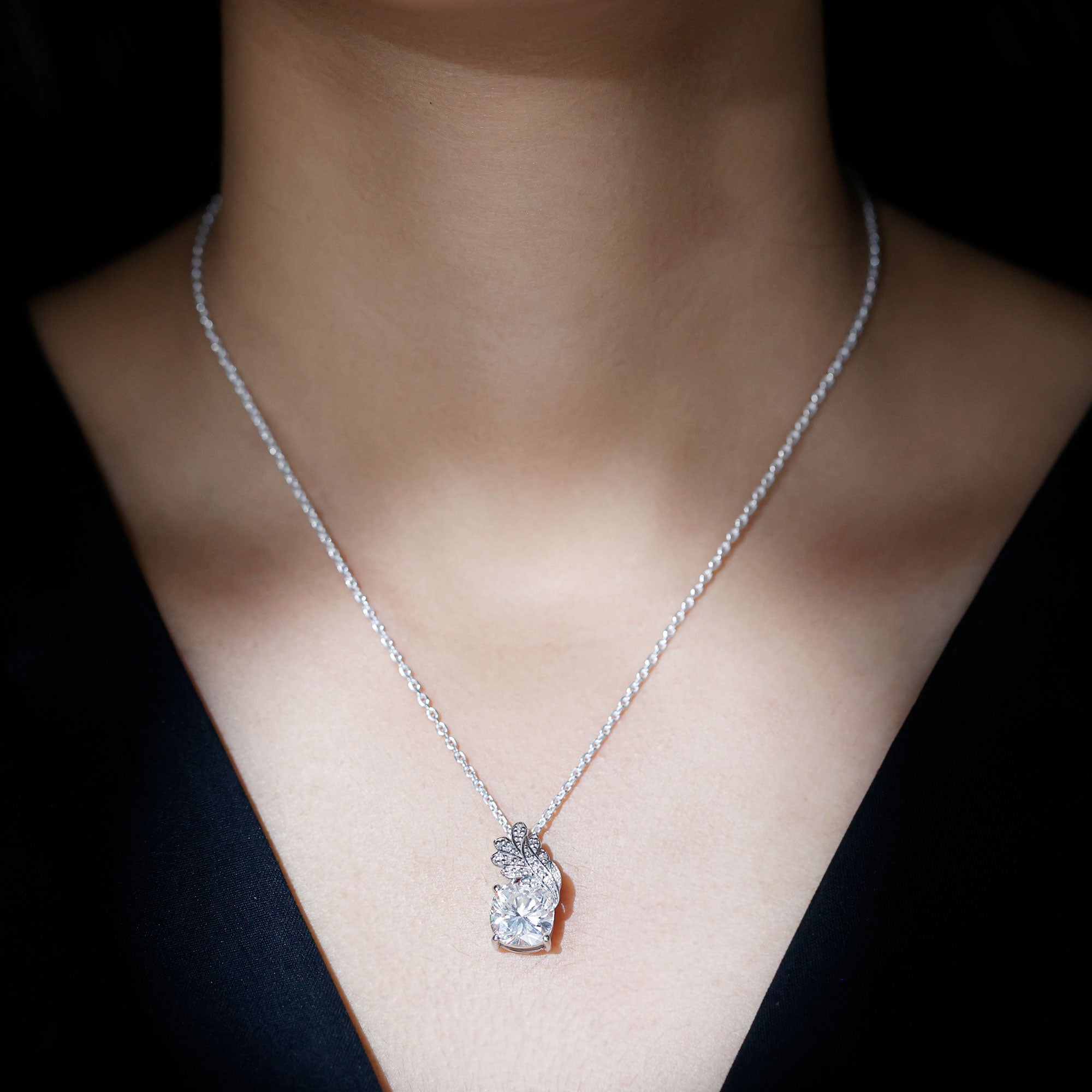 Nature Inspired 5.6 Carat Moissanite Designer Necklace for Wedding D-VS1 92.5 Sterling Silver - Rosec Jewels