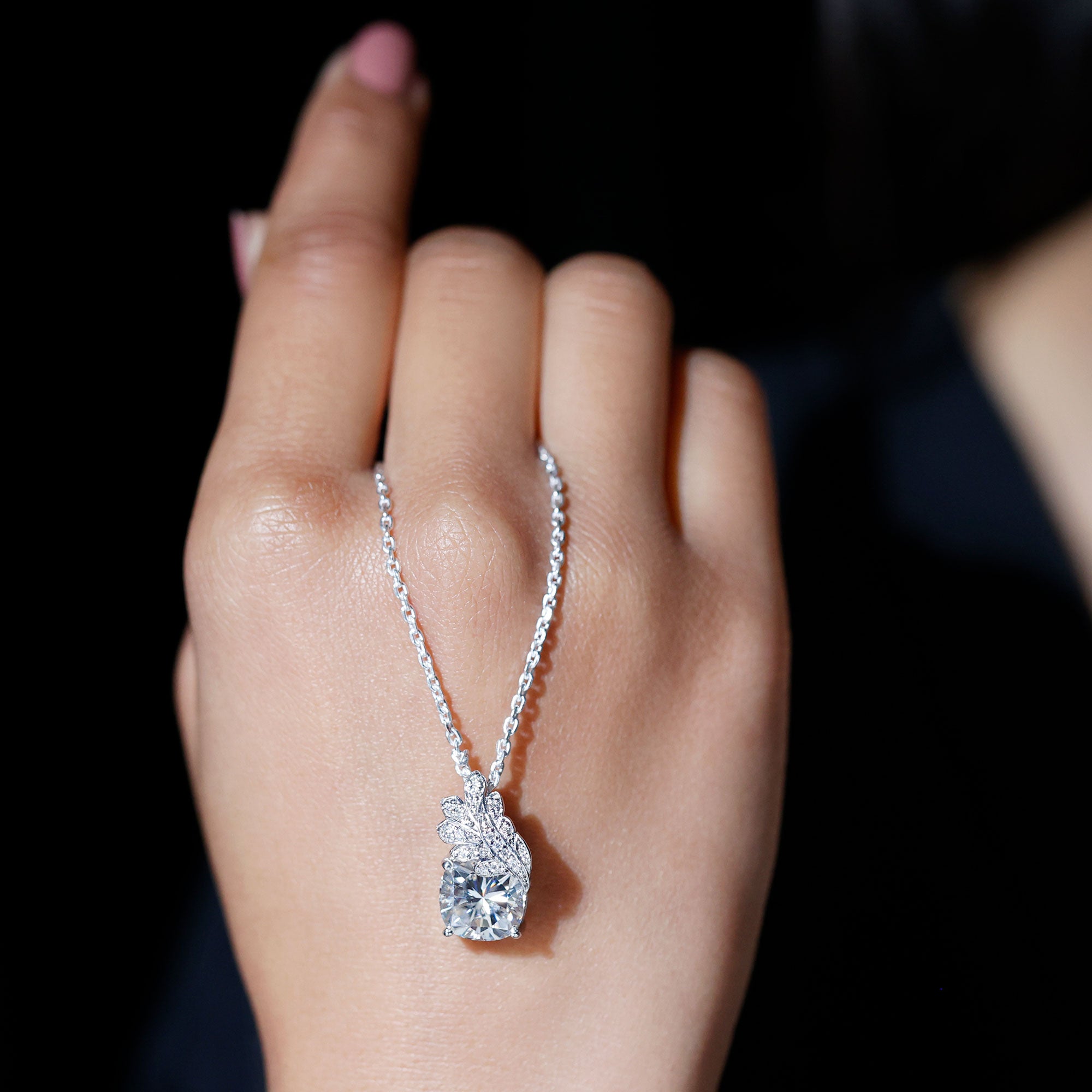 Nature Inspired 5.6 Carat Moissanite Designer Necklace for Wedding D-VS1 92.5 Sterling Silver - Rosec Jewels