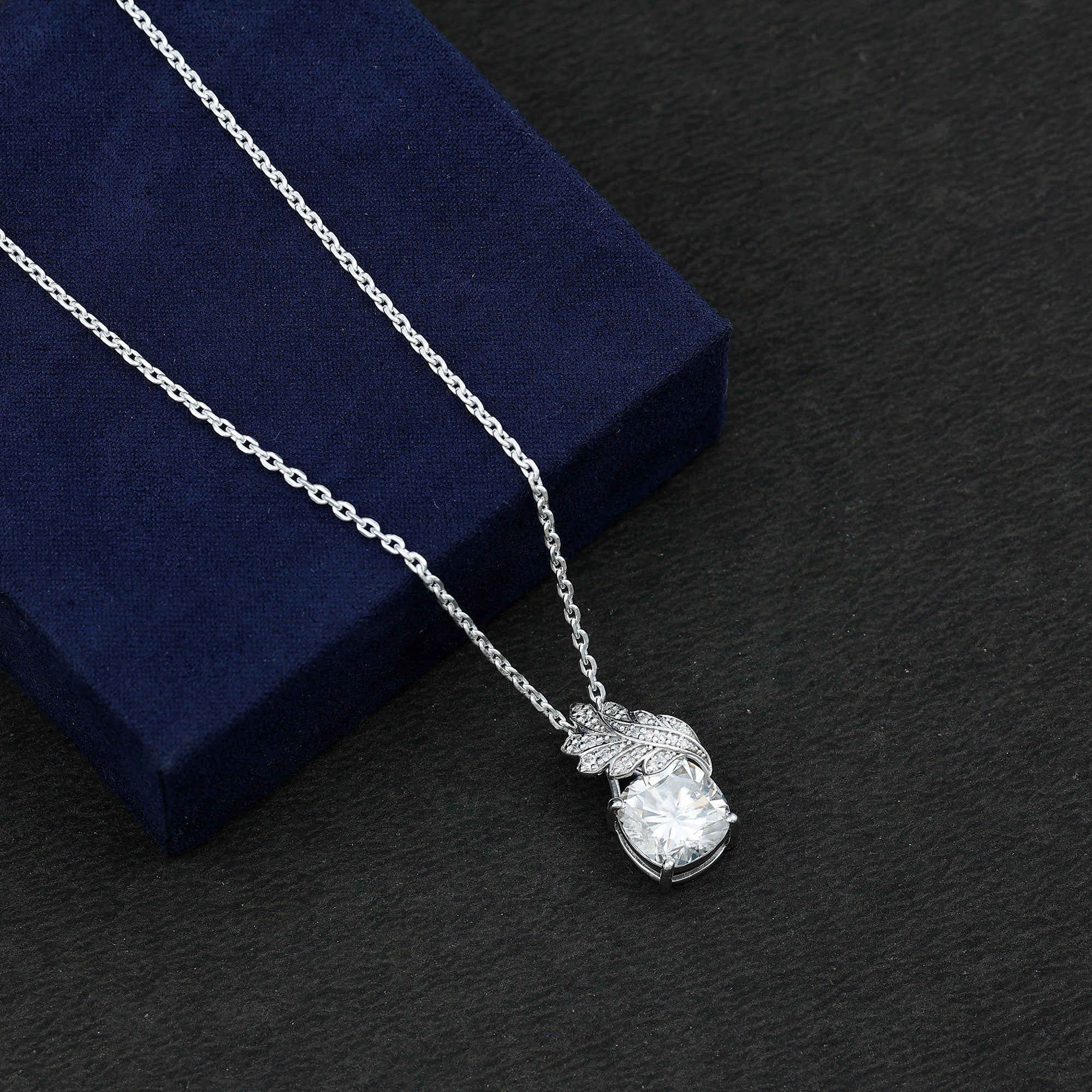 Nature Inspired 5.6 Carat Moissanite Designer Necklace for Wedding D-VS1 92.5 Sterling Silver - Rosec Jewels