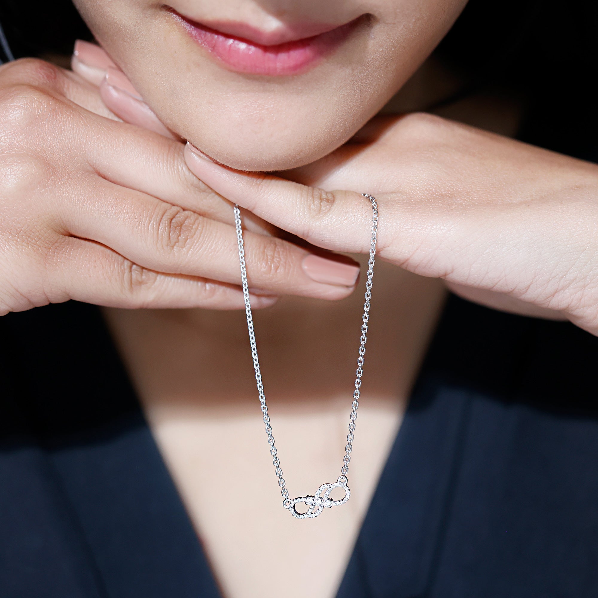 Certified Moissanite Infinity Symbol Necklace for Women D-VS1 92.5 Sterling Silver - Rosec Jewels