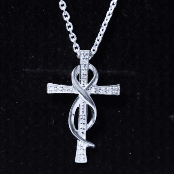Pave Set Moissanite Cross Infinity Necklace with Silver Chain D-VS1 92.5 Sterling Silver - Rosec Jewels