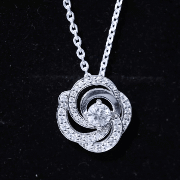 Moissanite Floral Pendant Necklace with Silver Chain D-VS1 92.5 Sterling Silver - Rosec Jewels