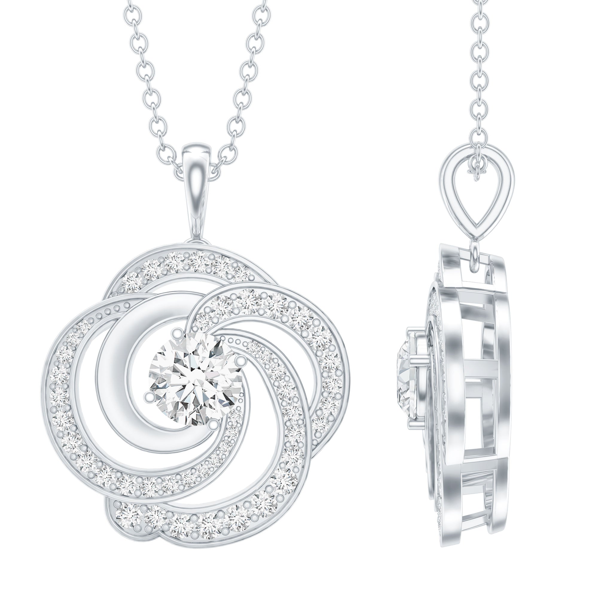 Moissanite Floral Pendant Necklace with Silver Chain D-VS1 92.5 Sterling Silver - Rosec Jewels