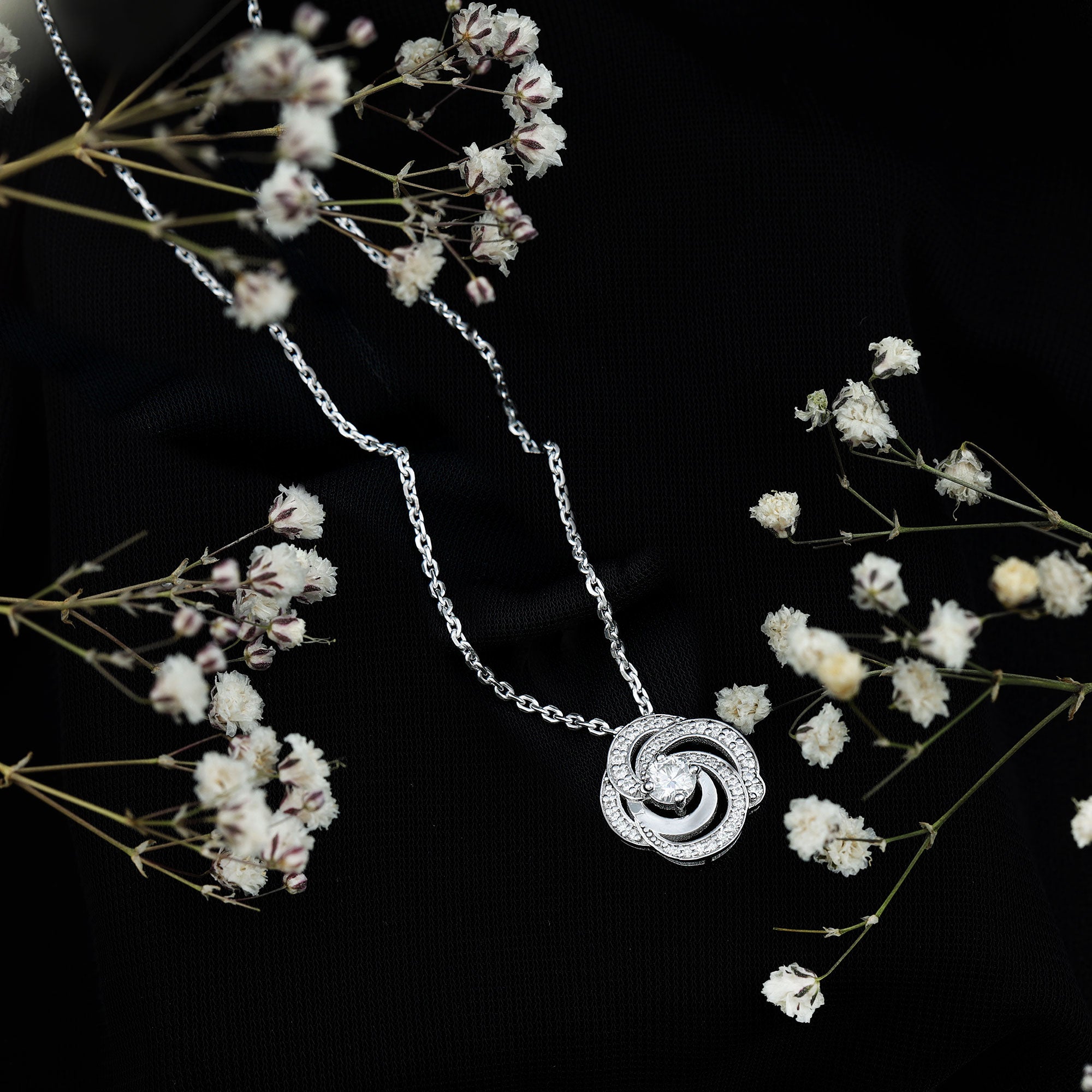 Moissanite Floral Pendant Necklace with Silver Chain D-VS1 92.5 Sterling Silver - Rosec Jewels