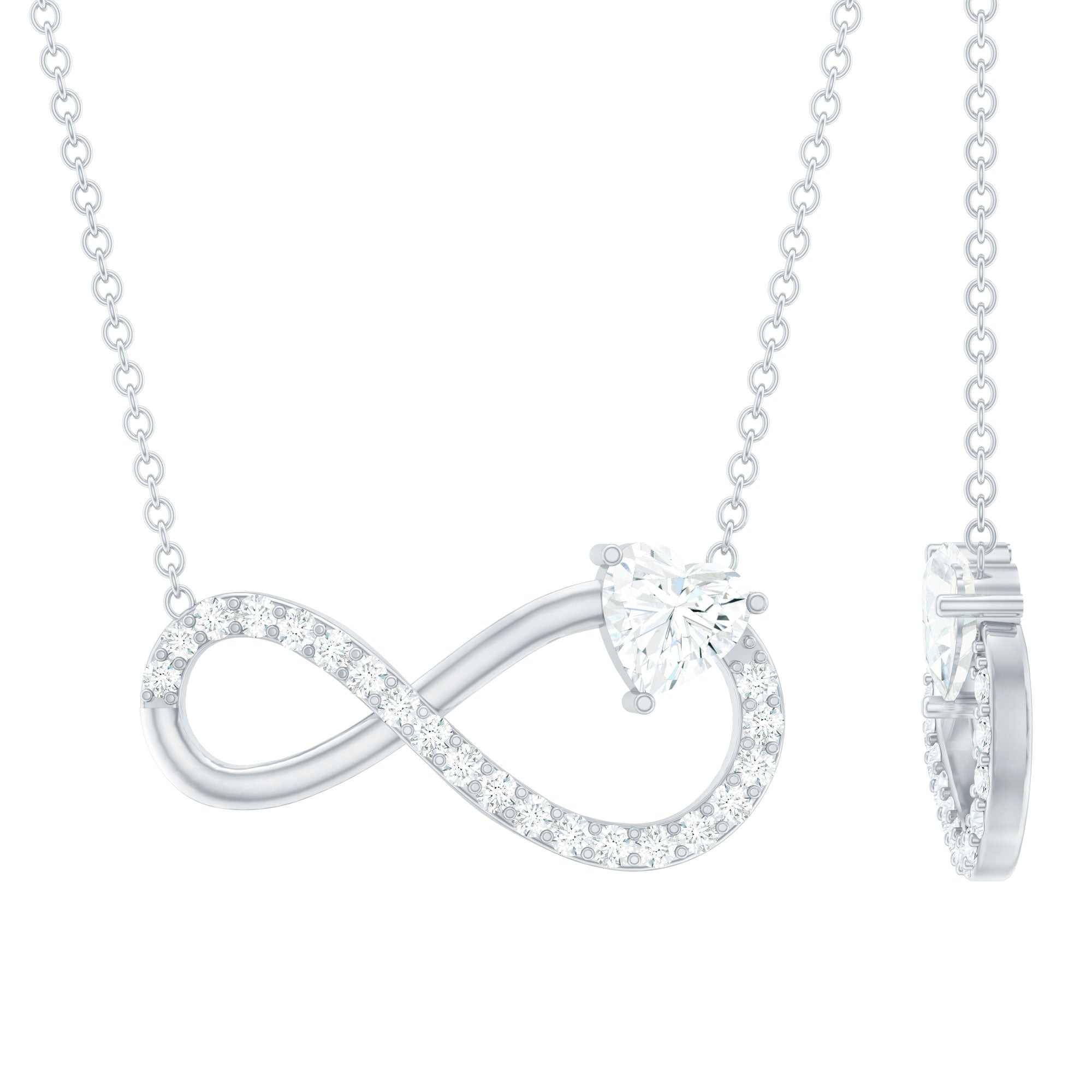 Certified Moissanite Heart Infinity Necklace in Silver