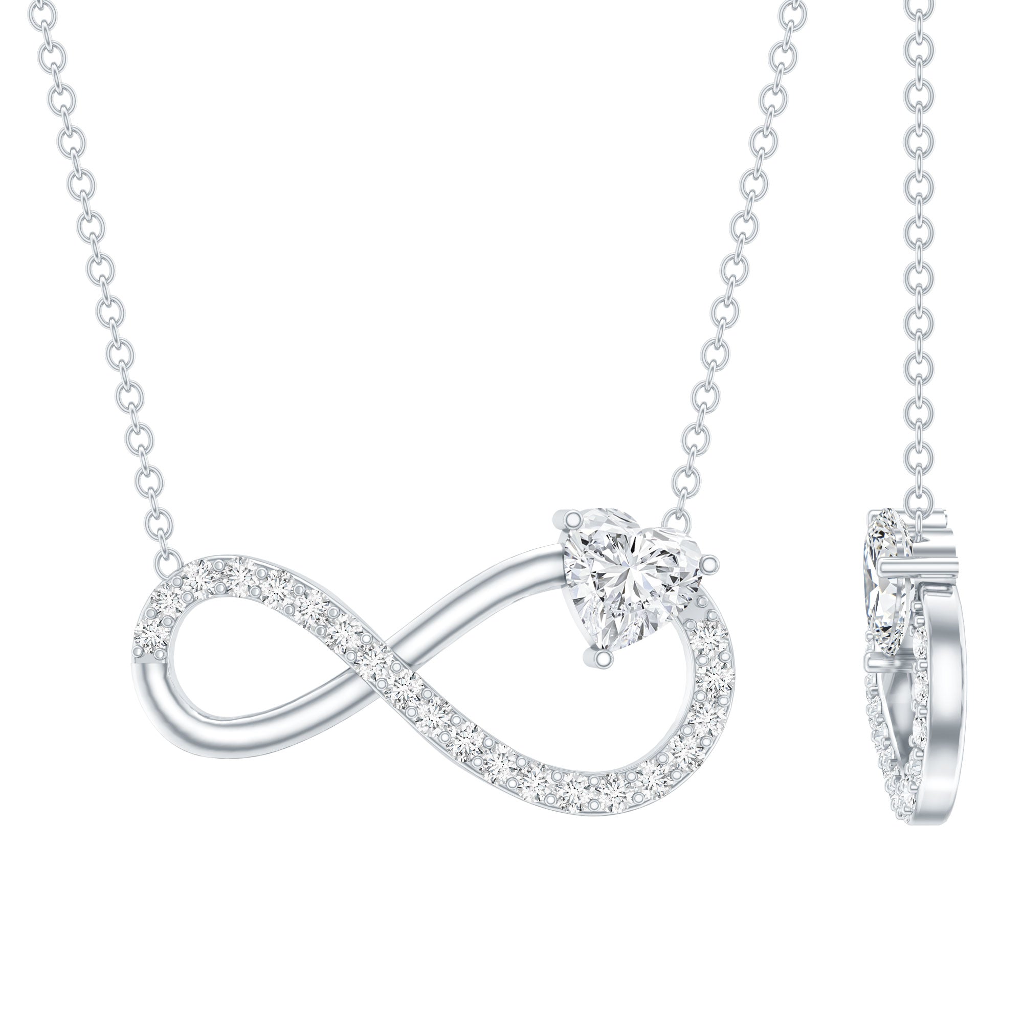 Certified Moissanite Heart Infinity Necklace in Silver D-VS1 92.5 Sterling Silver - Rosec Jewels