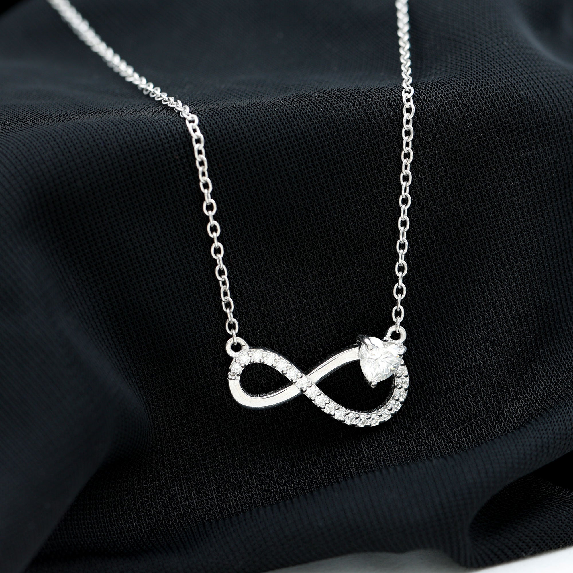Certified Moissanite Heart Infinity Necklace in Silver D-VS1 92.5 Sterling Silver - Rosec Jewels