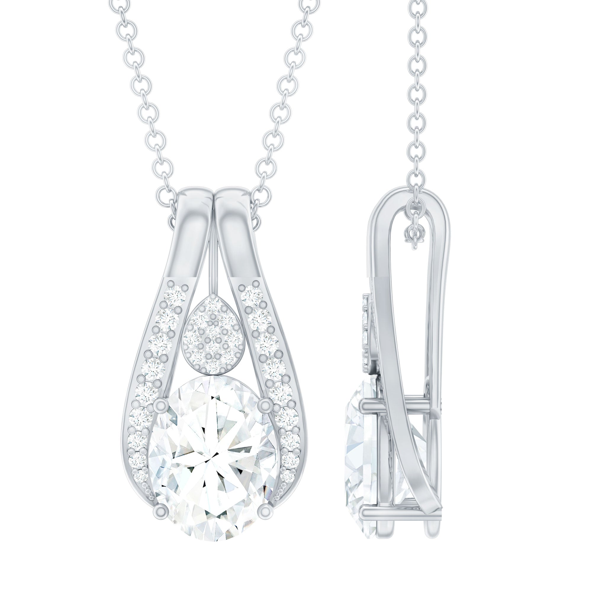 Certified 2 Carat Oval Moissanite Teardrop Pendant for Wedding D-VS1 92.5 Sterling Silver - Rosec Jewels