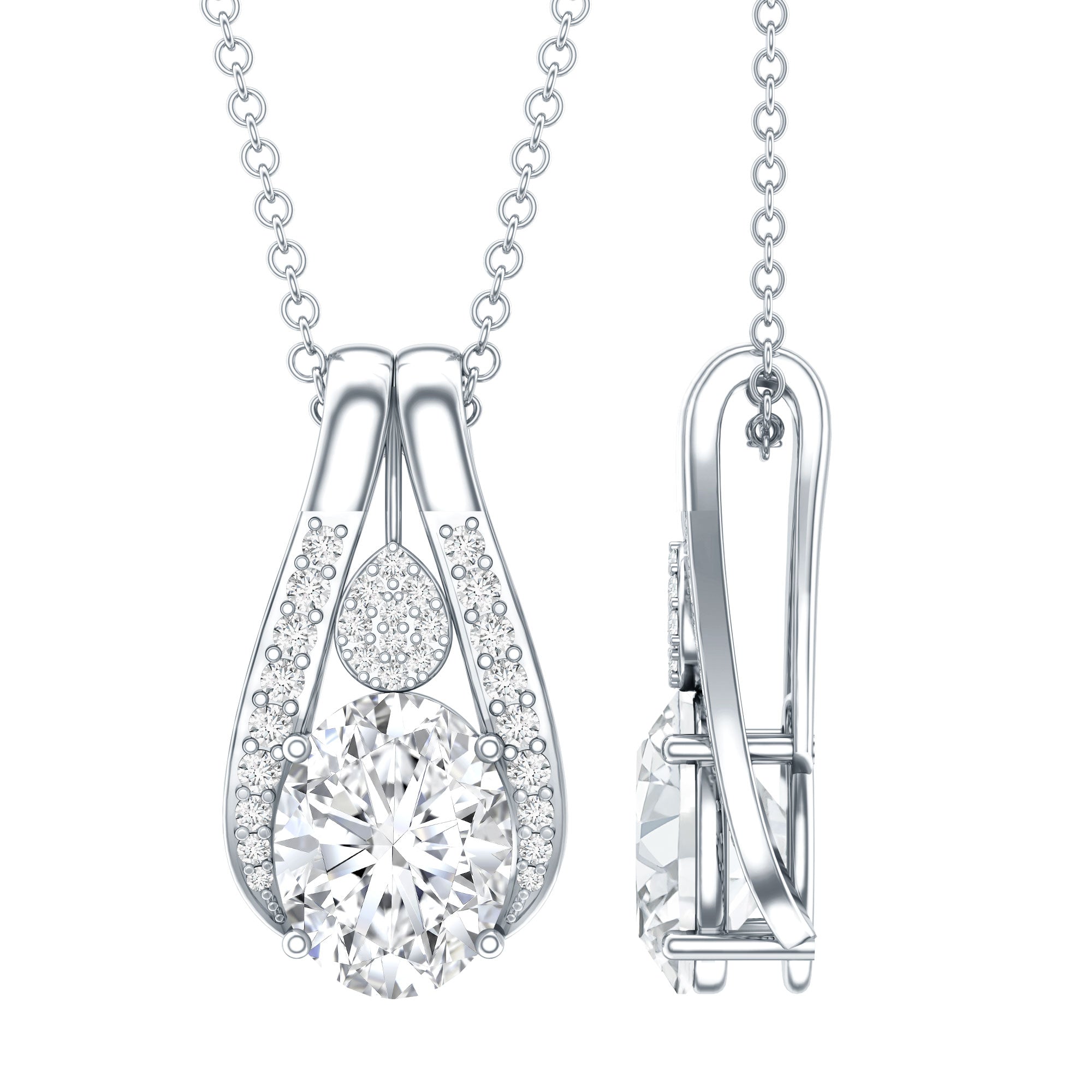 Certified 2 Carat Oval Moissanite Teardrop Pendant for Wedding D-VS1 92.5 Sterling Silver - Rosec Jewels