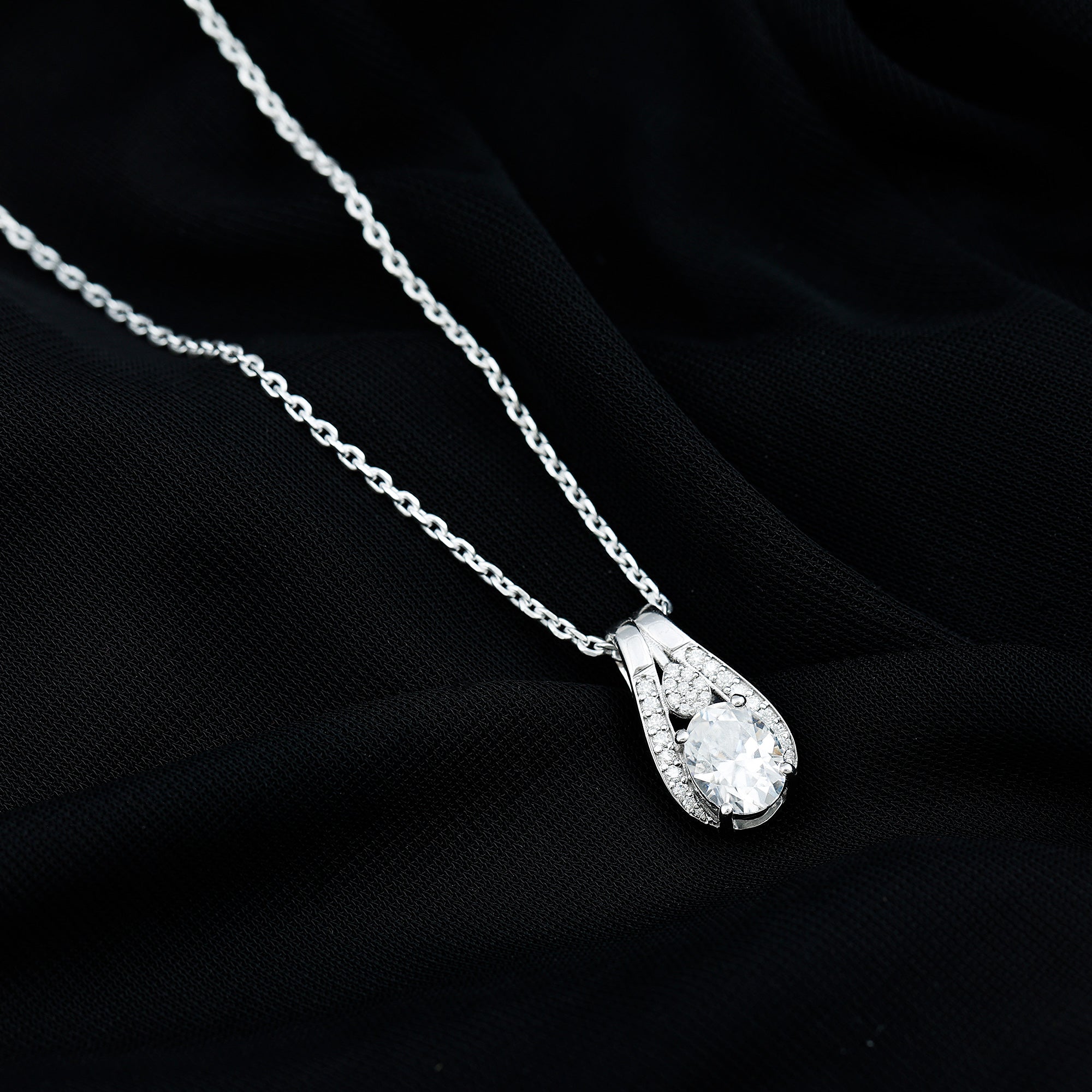 Certified 2 Carat Oval Moissanite Teardrop Pendant for Wedding D-VS1 92.5 Sterling Silver - Rosec Jewels