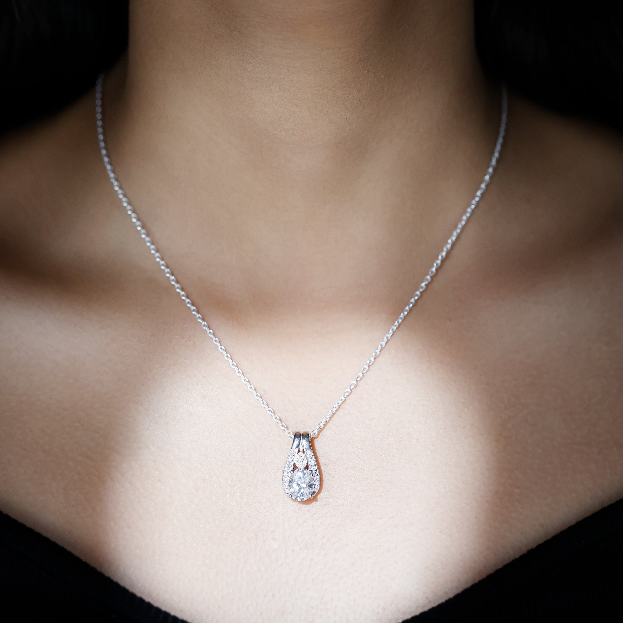 Certified 2 Carat Oval Moissanite Teardrop Pendant for Wedding D-VS1 92.5 Sterling Silver - Rosec Jewels