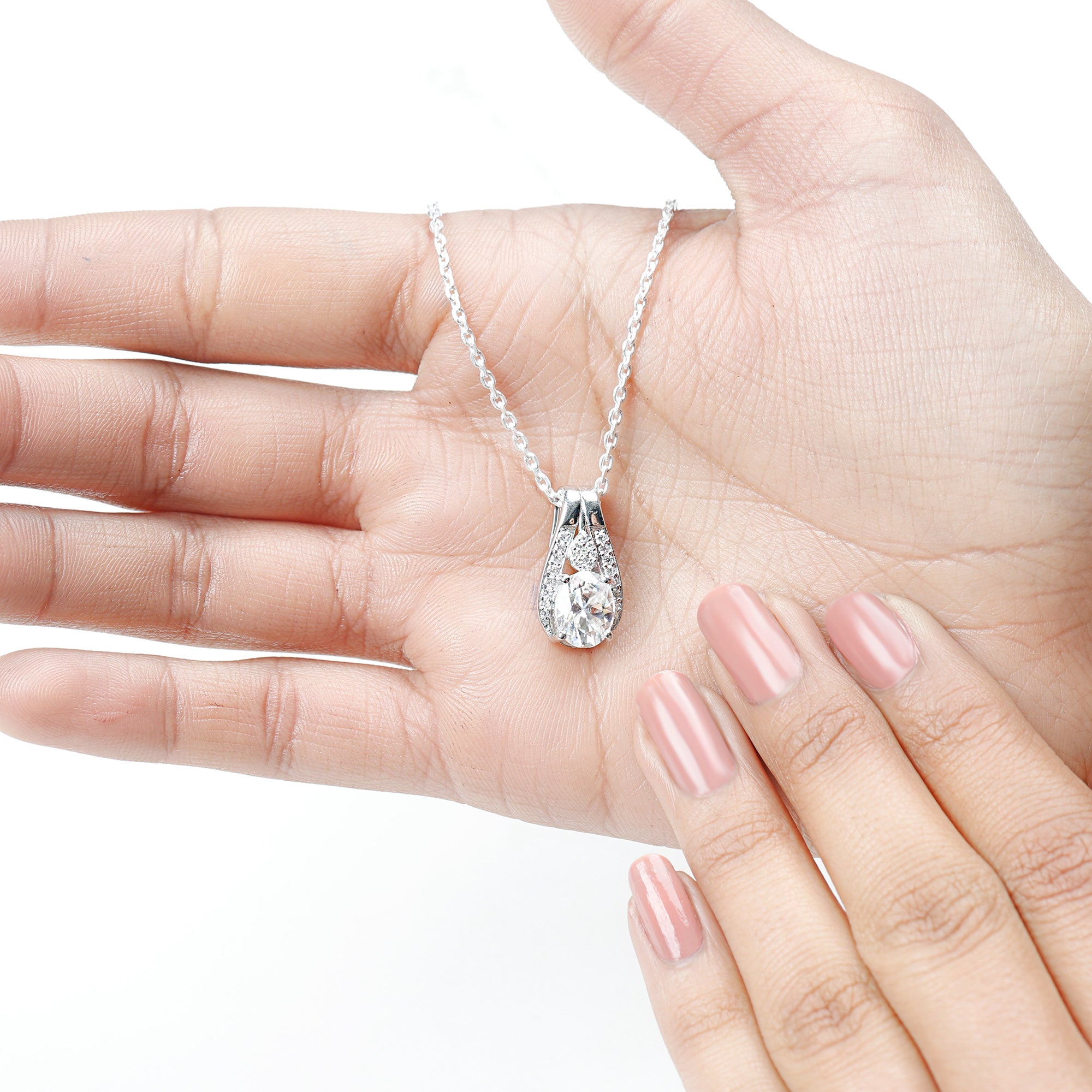 Certified 2 Carat Oval Moissanite Teardrop Pendant for Wedding D-VS1 92.5 Sterling Silver - Rosec Jewels
