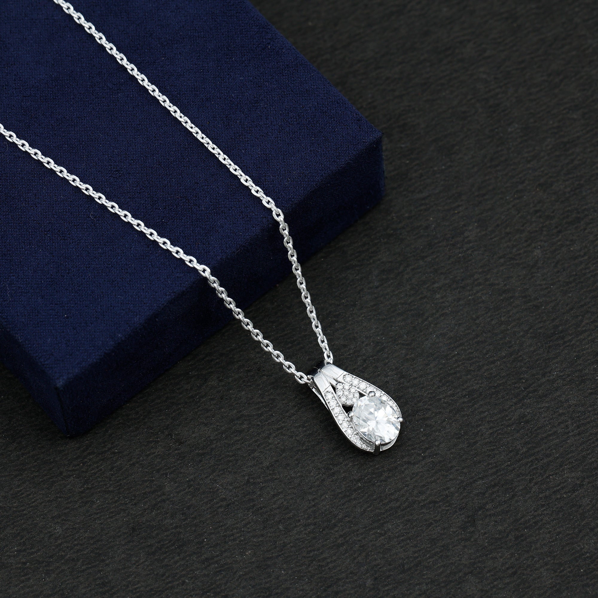 Certified 2 Carat Oval Moissanite Teardrop Pendant for Wedding D-VS1 92.5 Sterling Silver - Rosec Jewels