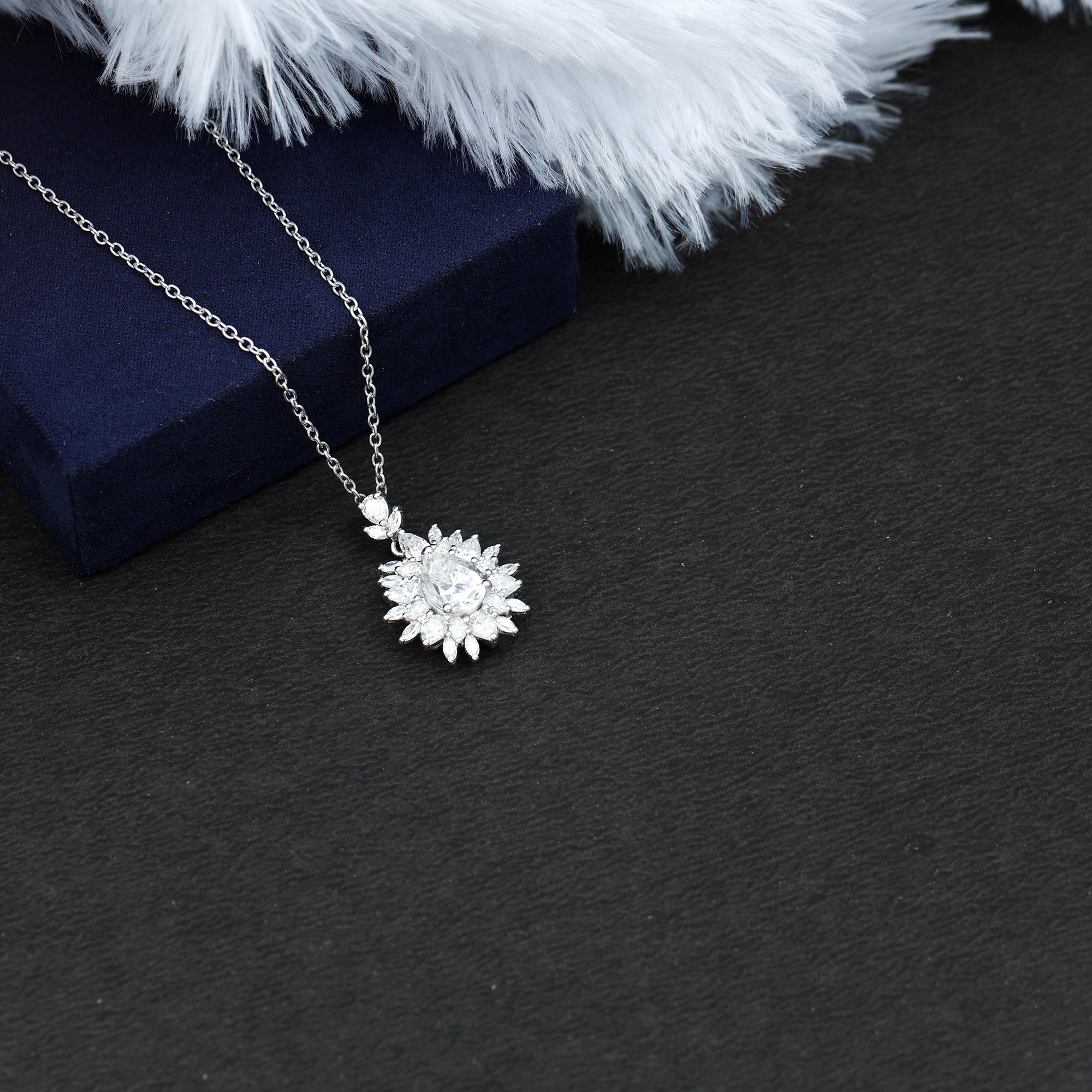 Moissanite Designer Pendant Necklace With Silver Chain D-VS1 92.5 Sterling Silver - Rosec Jewels