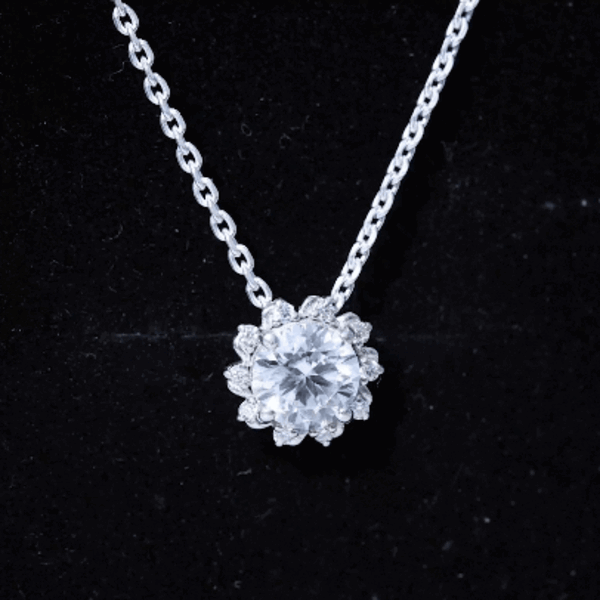Certified 2 Carat Round Moissanite Sunburst Necklace With Silver Chain D-VS1 92.5 Sterling Silver - Rosec Jewels