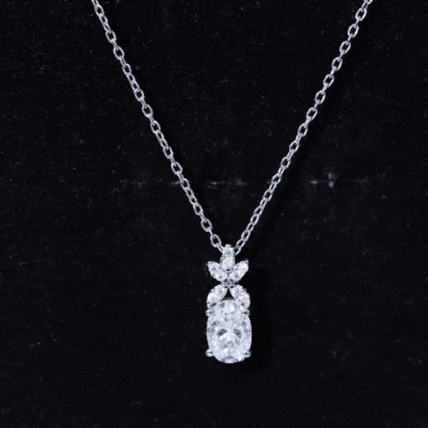 Certified 0.9 Carat Oval Shaped Moissanite Flower Pendant Necklace D-VS1 92.5 Sterling Silver - Rosec Jewels