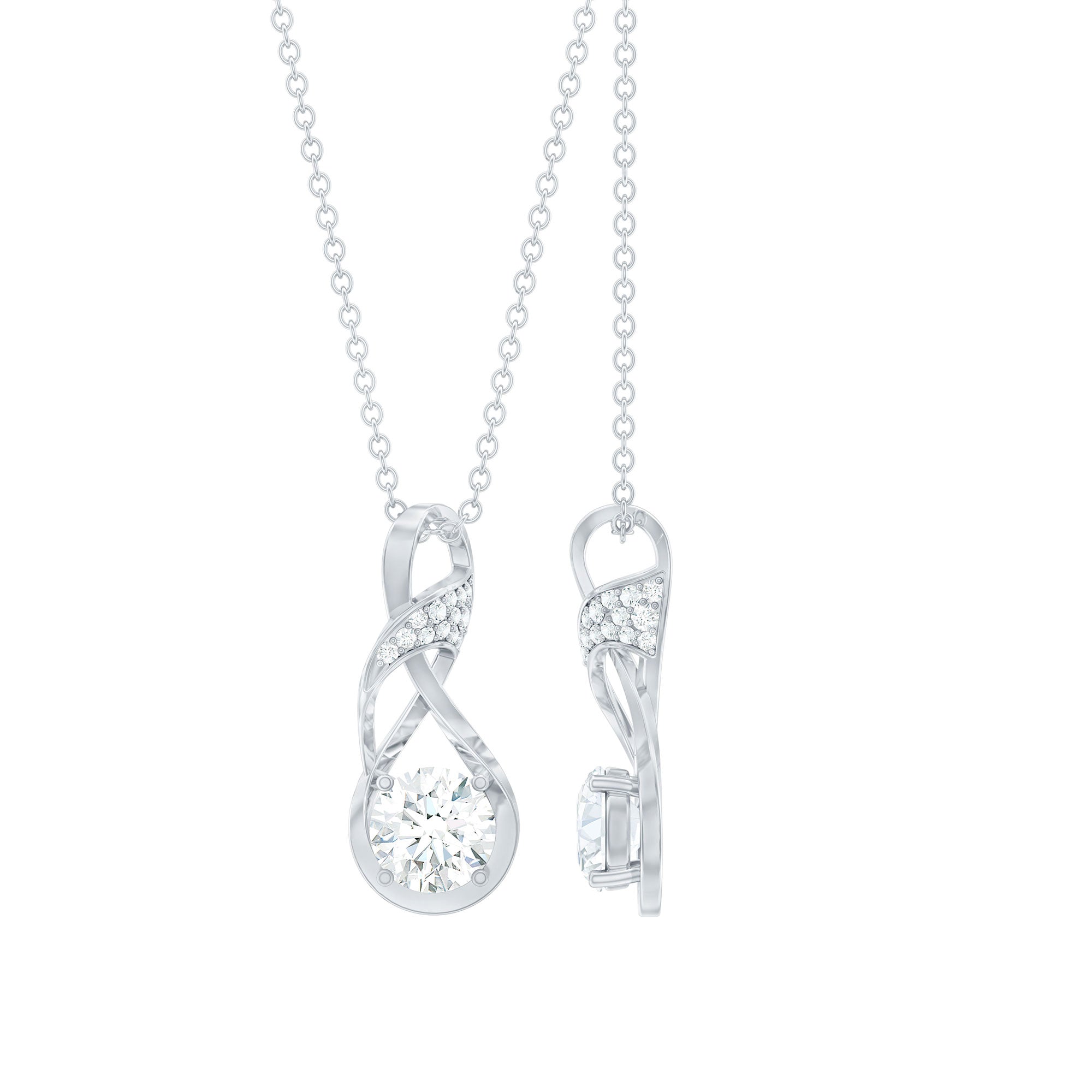 Certified Moissanite Infinity Necklace with Chain D-VS1 92.5 Sterling Silver - Rosec Jewels