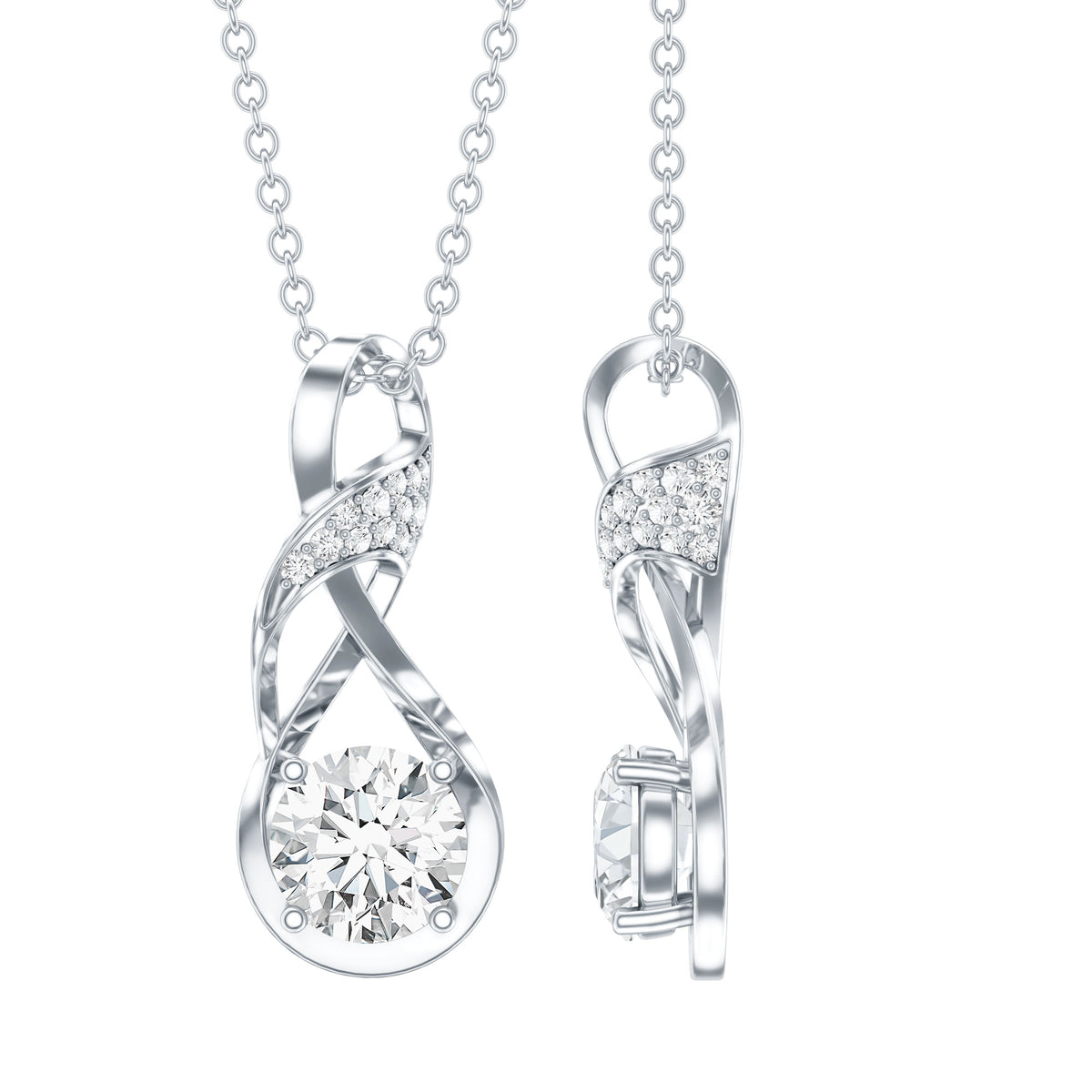 Certified Moissanite Infinity Necklace with Chain D-VS1 92.5 Sterling Silver - Rosec Jewels