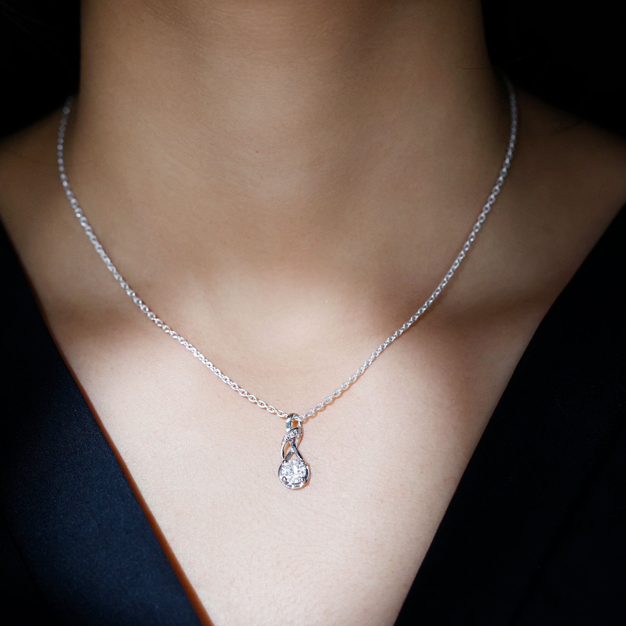 Certified Moissanite Infinity Necklace with Chain D-VS1 92.5 Sterling Silver - Rosec Jewels