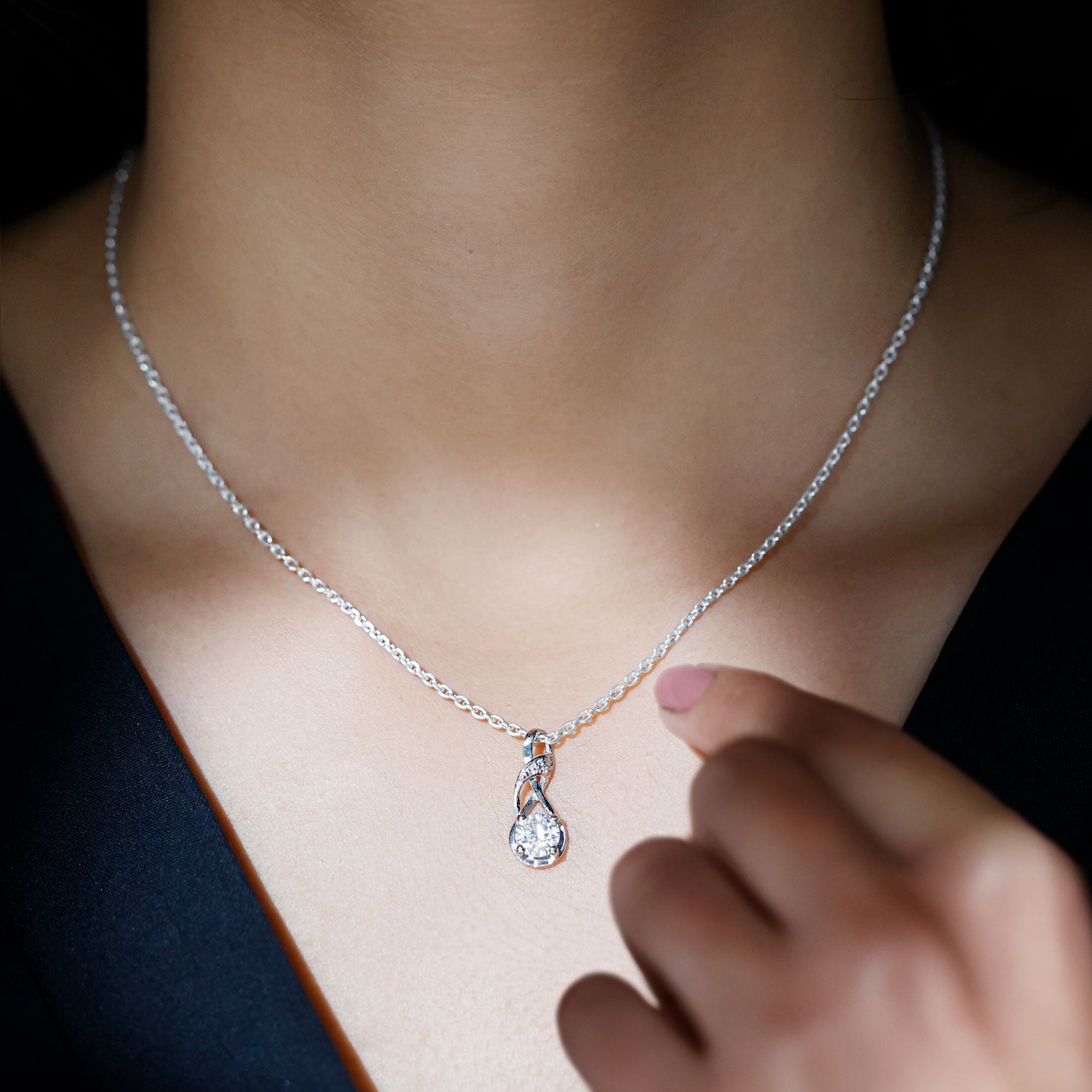 Certified Moissanite Infinity Necklace with Chain D-VS1 92.5 Sterling Silver - Rosec Jewels