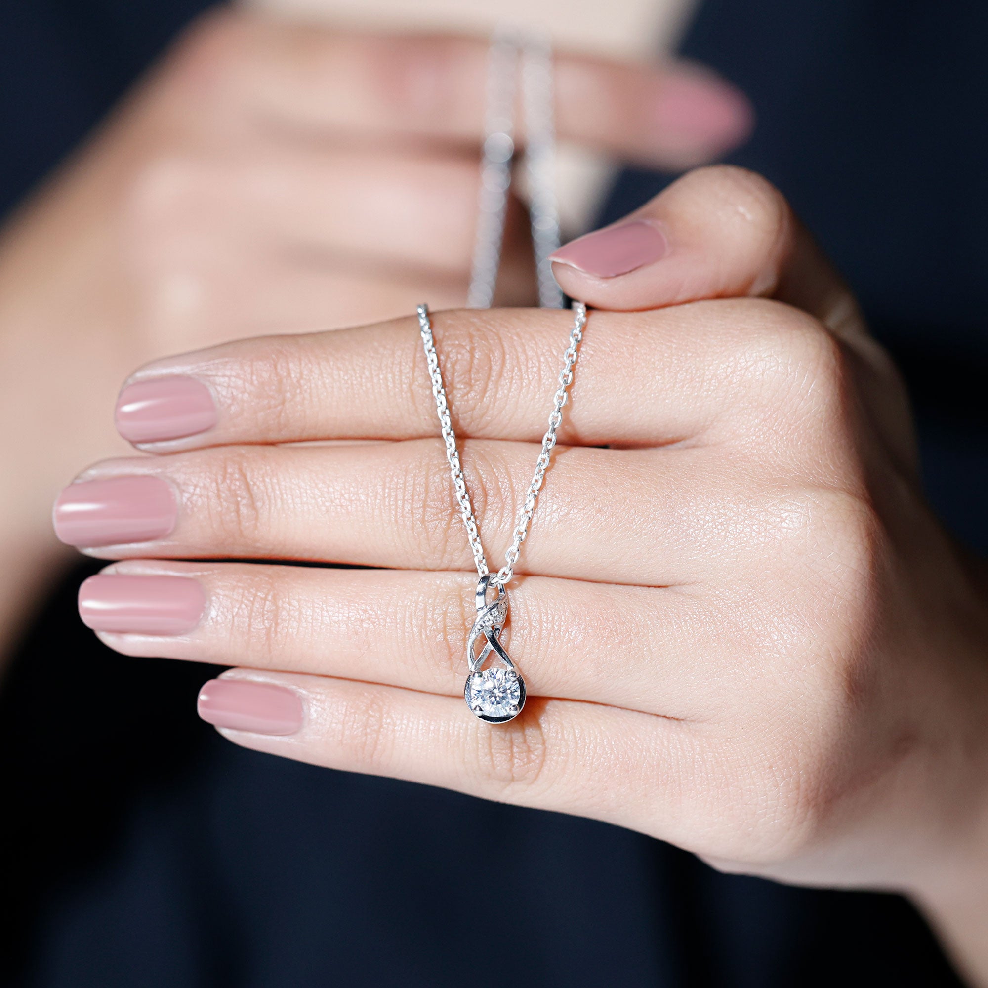 Certified Moissanite Infinity Necklace with Chain D-VS1 92.5 Sterling Silver - Rosec Jewels