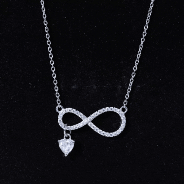 Sterling Silver Moissanite Infinity Necklace with Heart Charm D-VS1 92.5 Sterling Silver - Rosec Jewels