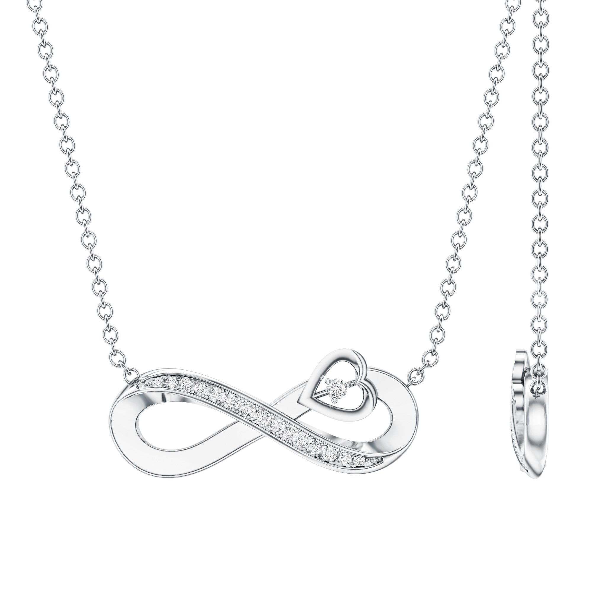 Minimalist Moissanite Infinity Heart Necklace in 14K Gold Plated Silver D-VS1 92.5 Sterling Silver - Rosec Jewels