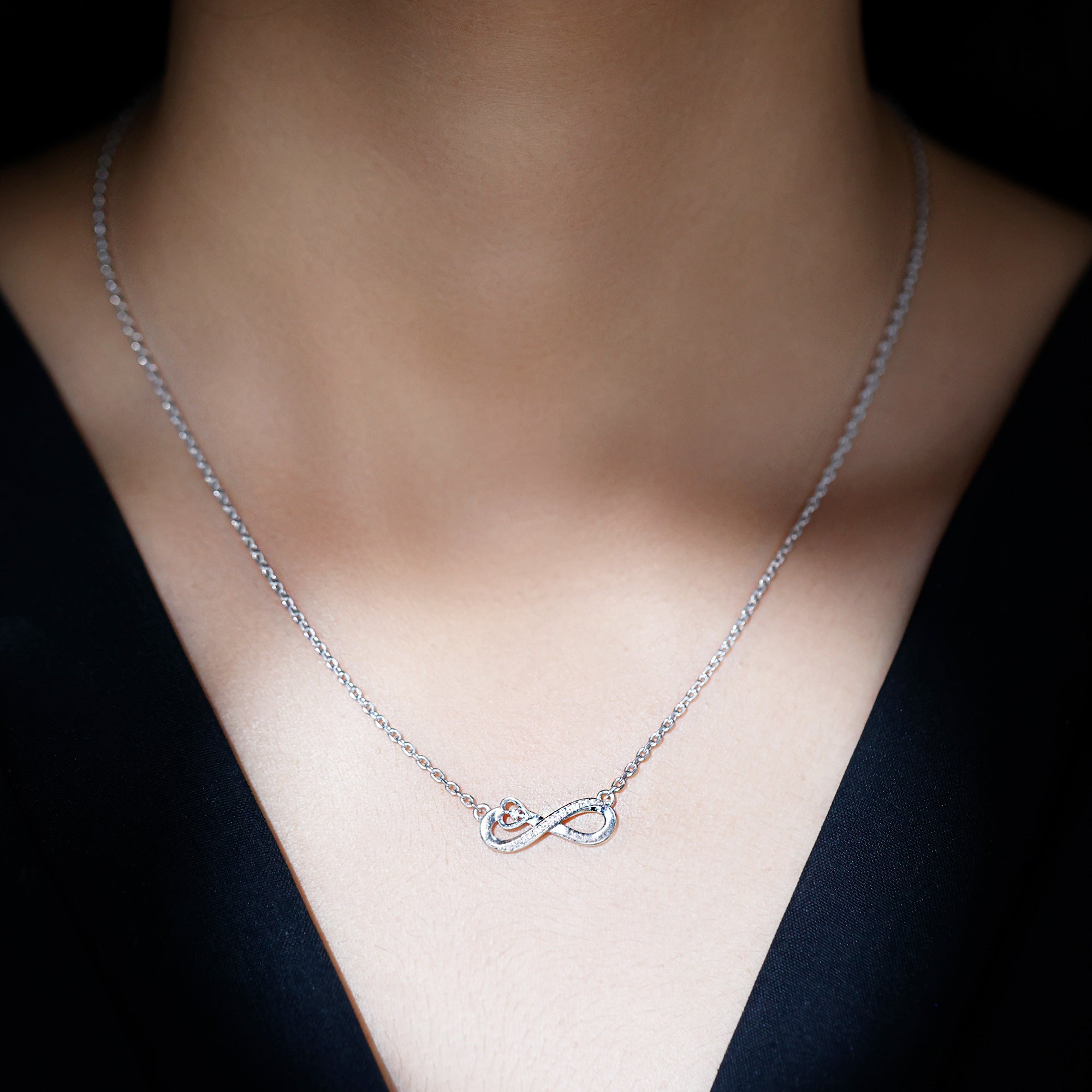 Minimalist Moissanite Infinity Heart Necklace in 14K Gold Plated Silver D-VS1 92.5 Sterling Silver - Rosec Jewels