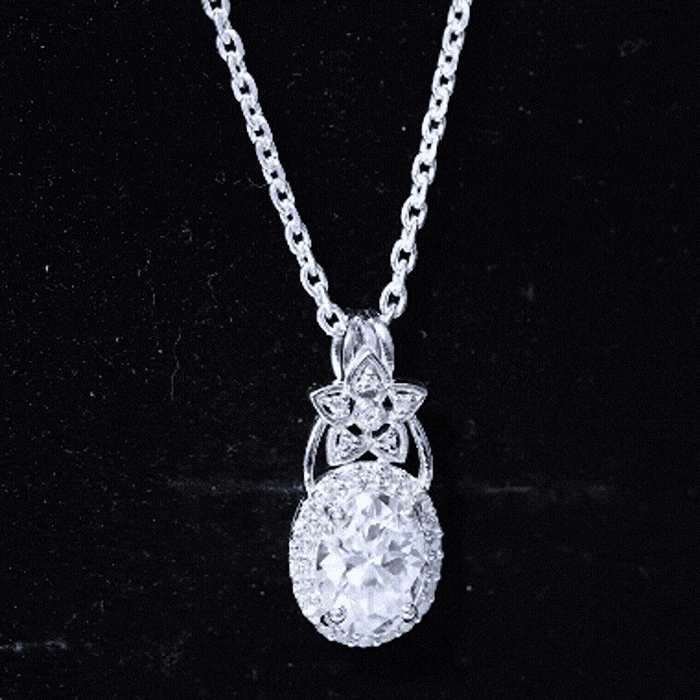 2 Carat Vintage Inspired Moissanite Halo Necklace in 14k Gold Plated Silver D-VS1 92.5 Sterling Silver - Rosec Jewels