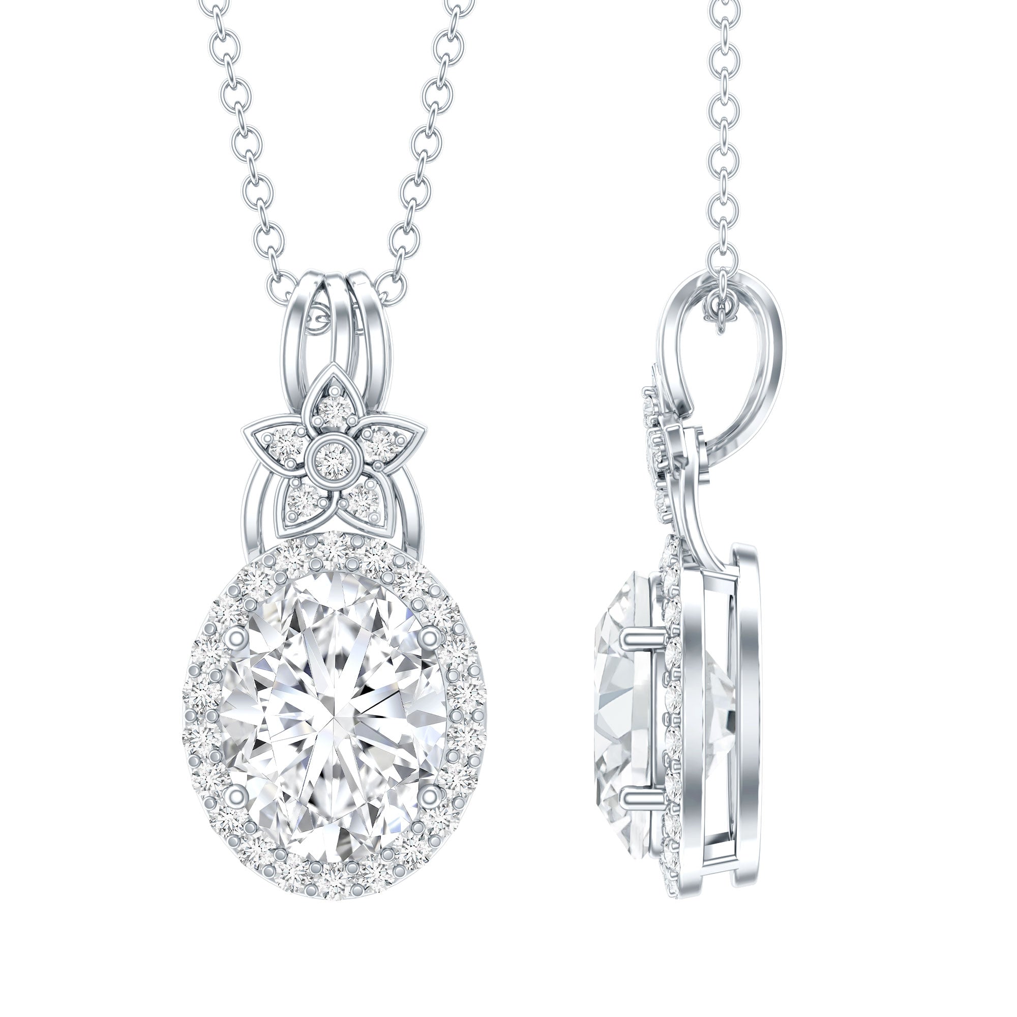 2 Carat Vintage Inspired Moissanite Halo Necklace in 14k Gold Plated Silver D-VS1 92.5 Sterling Silver - Rosec Jewels