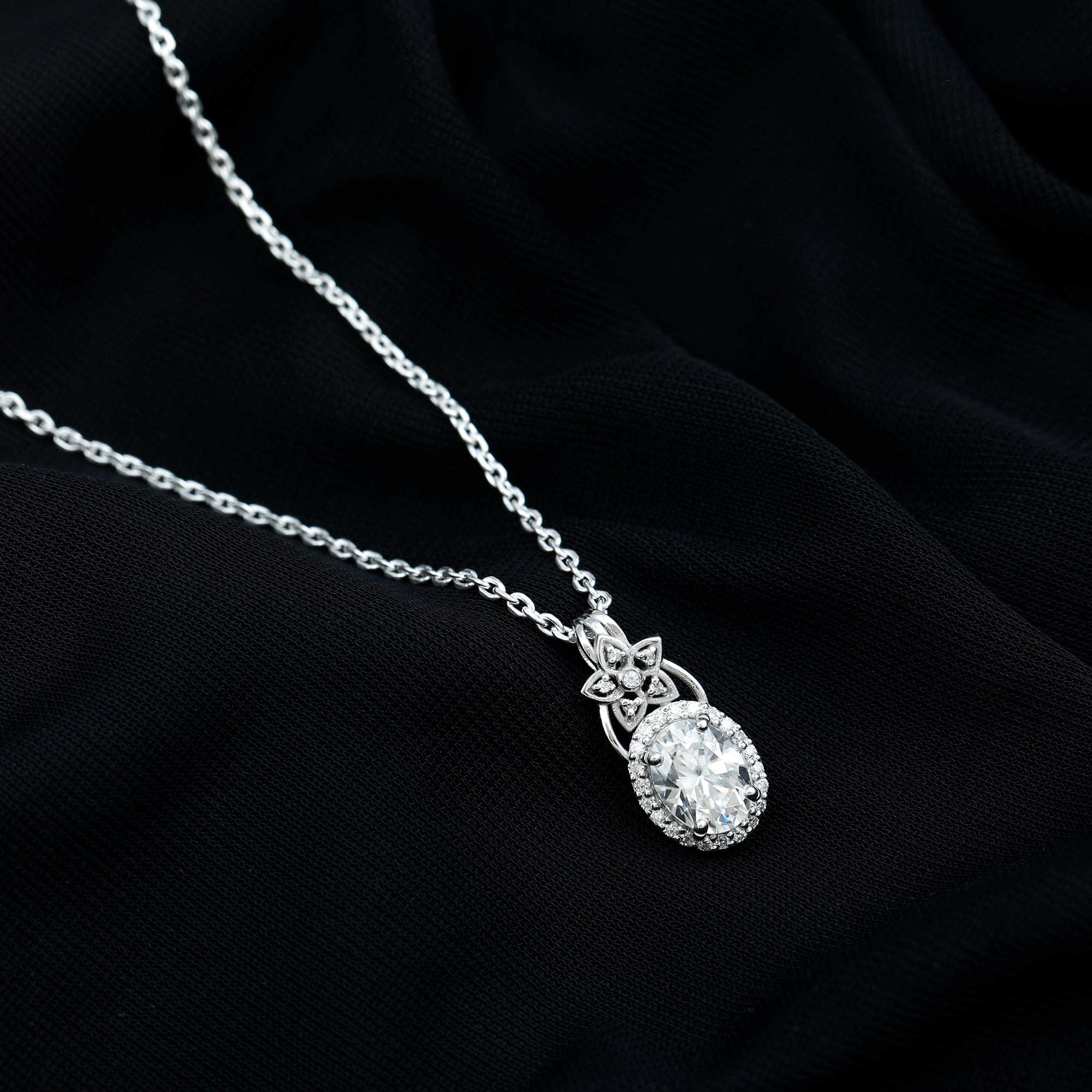 2 Carat Vintage Inspired Moissanite Halo Necklace in 14k Gold Plated Silver D-VS1 92.5 Sterling Silver - Rosec Jewels