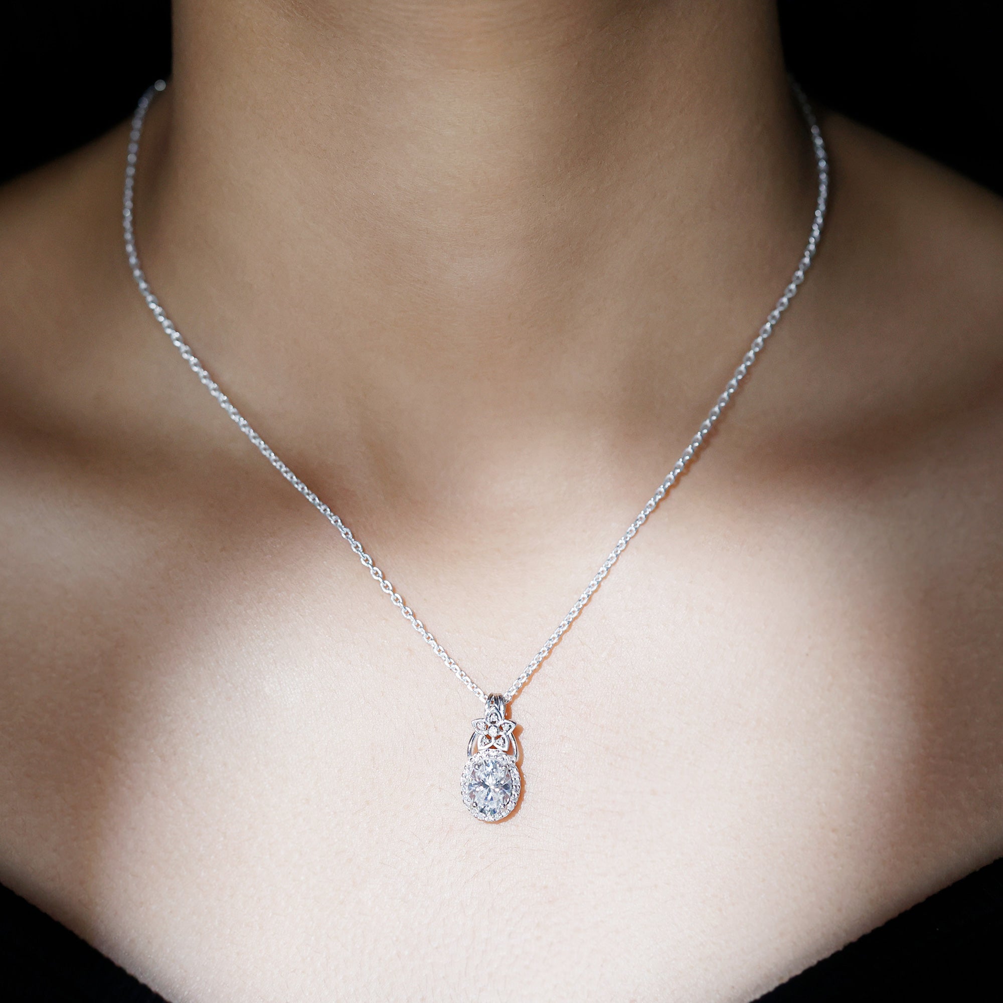 2 Carat Vintage Inspired Moissanite Halo Necklace in 14k Gold Plated Silver D-VS1 92.5 Sterling Silver - Rosec Jewels