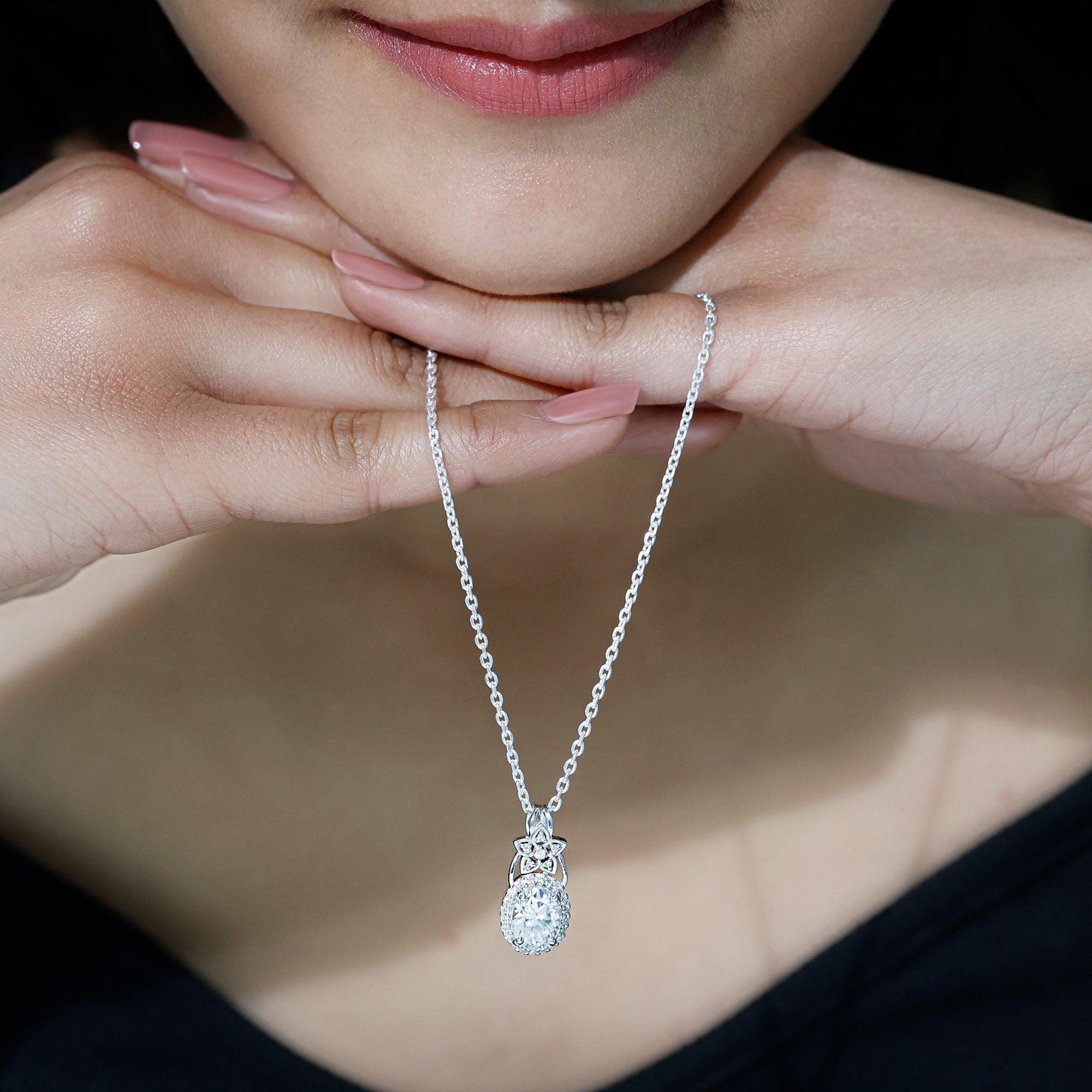 2 Carat Vintage Inspired Moissanite Halo Necklace in 14k Gold Plated Silver D-VS1 92.5 Sterling Silver - Rosec Jewels