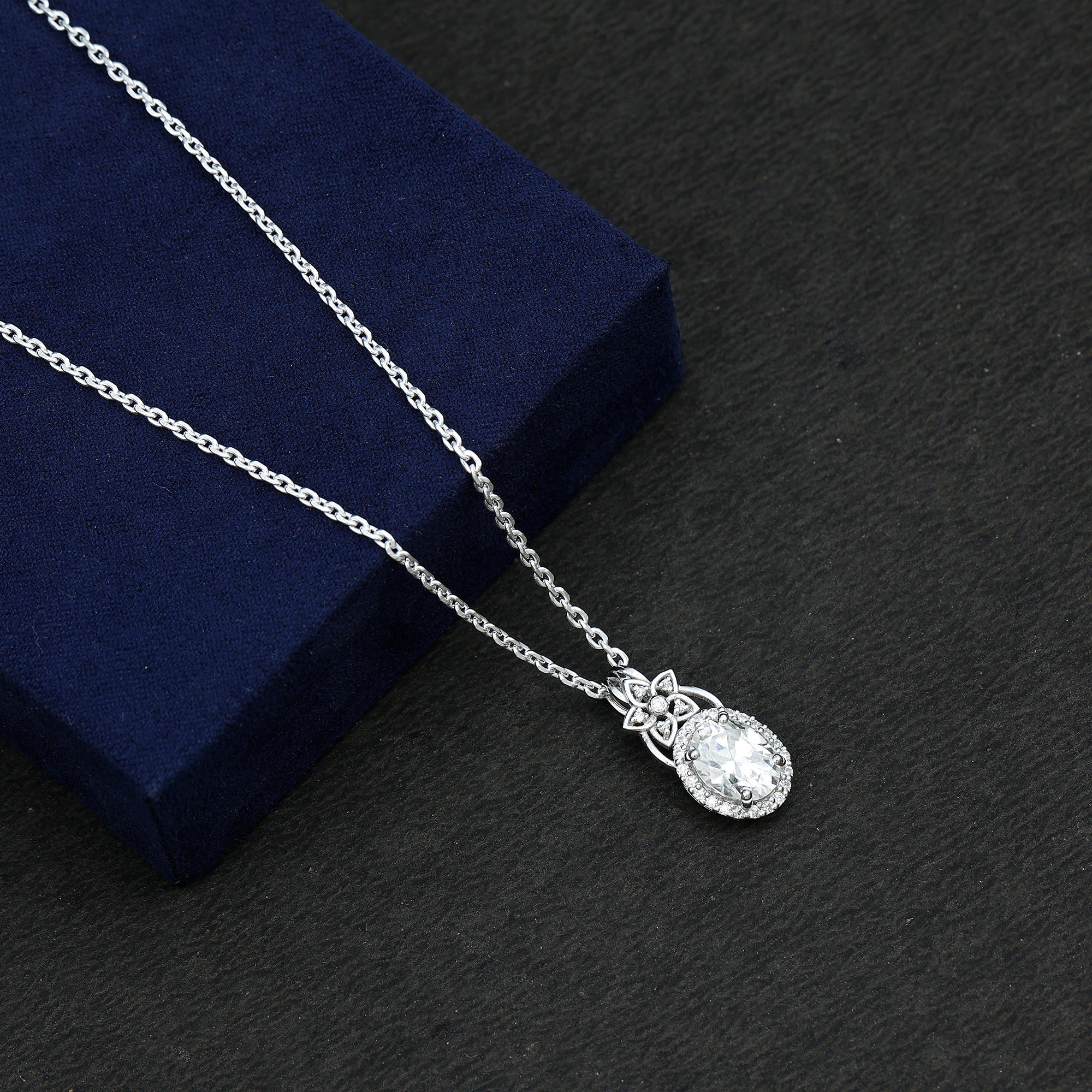 2 Carat Vintage Inspired Moissanite Halo Necklace in 14k Gold Plated Silver D-VS1 92.5 Sterling Silver - Rosec Jewels