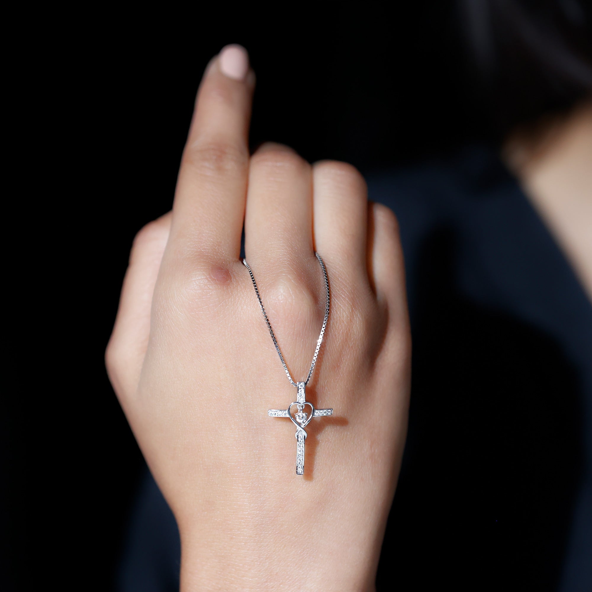 Certified Moissanite Catholic Cross Heart Necklace D-VS1 92.5 Sterling Silver - Rosec Jewels