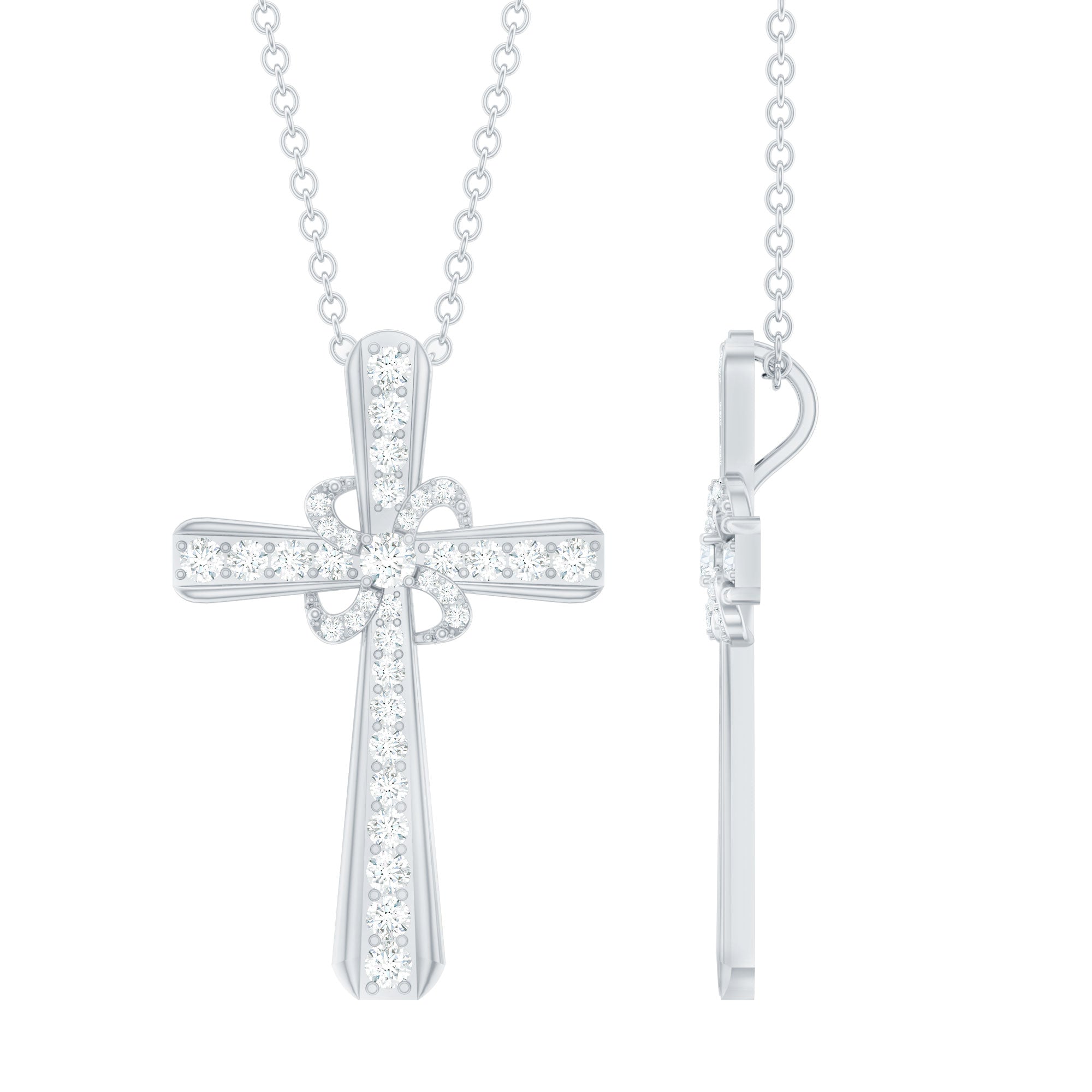 Certified Pave Set Moissanite Cross Pendant with Silver Chain
