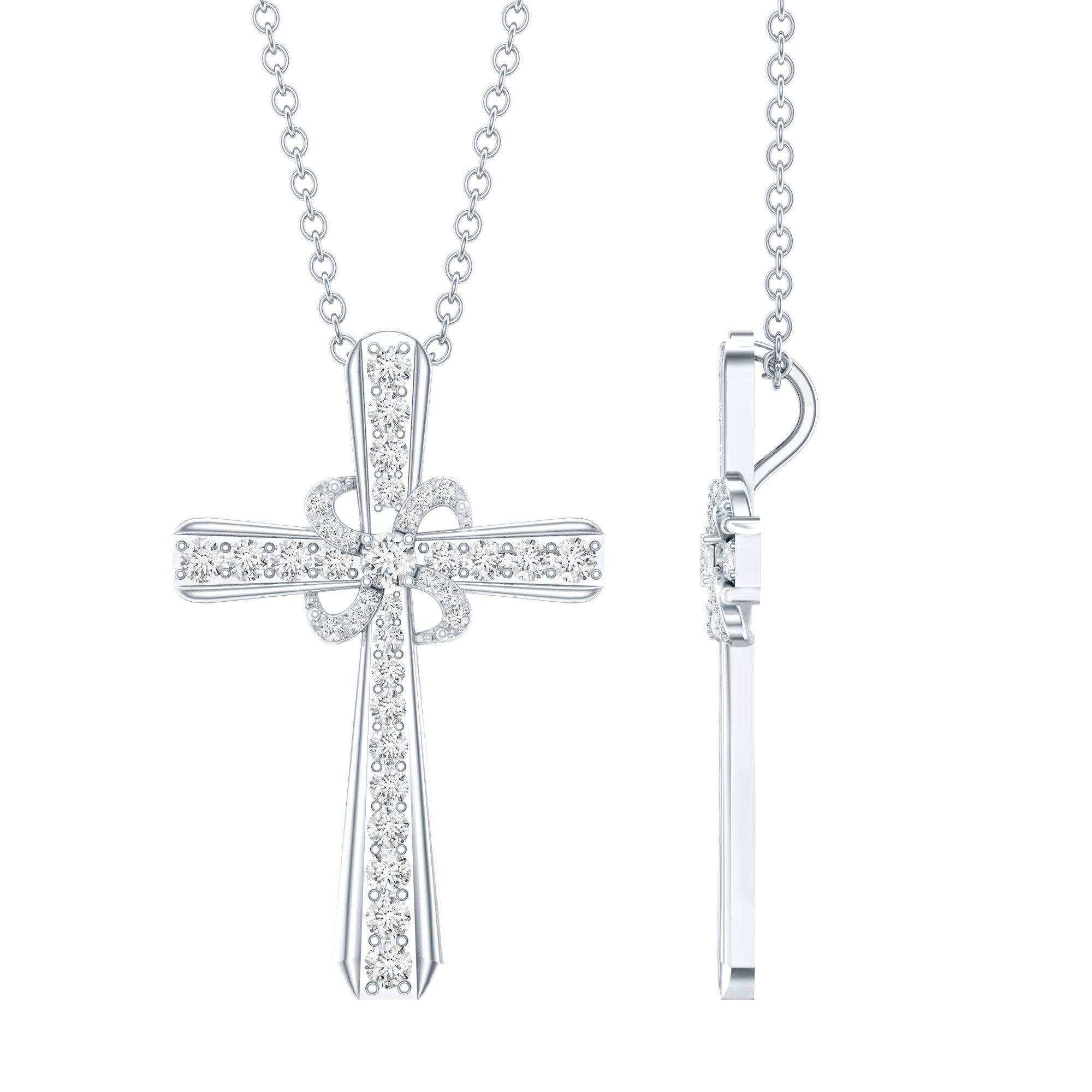 Certified Moissanite Cross Pendant with Silver Chain D-VS1 92.5 Sterling Silver - Rosec Jewels