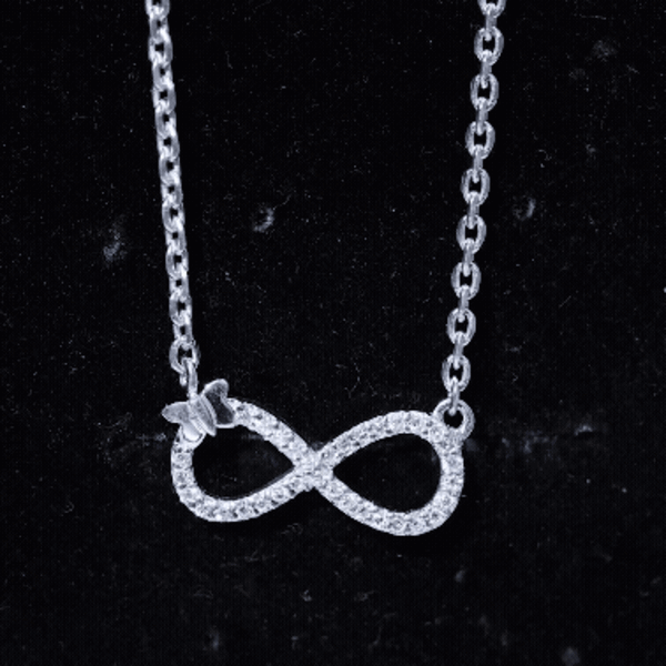 Certified Pave Set Moissanite Infinity Necklace with Butterfly D-VS1 92.5 Sterling Silver - Rosec Jewels