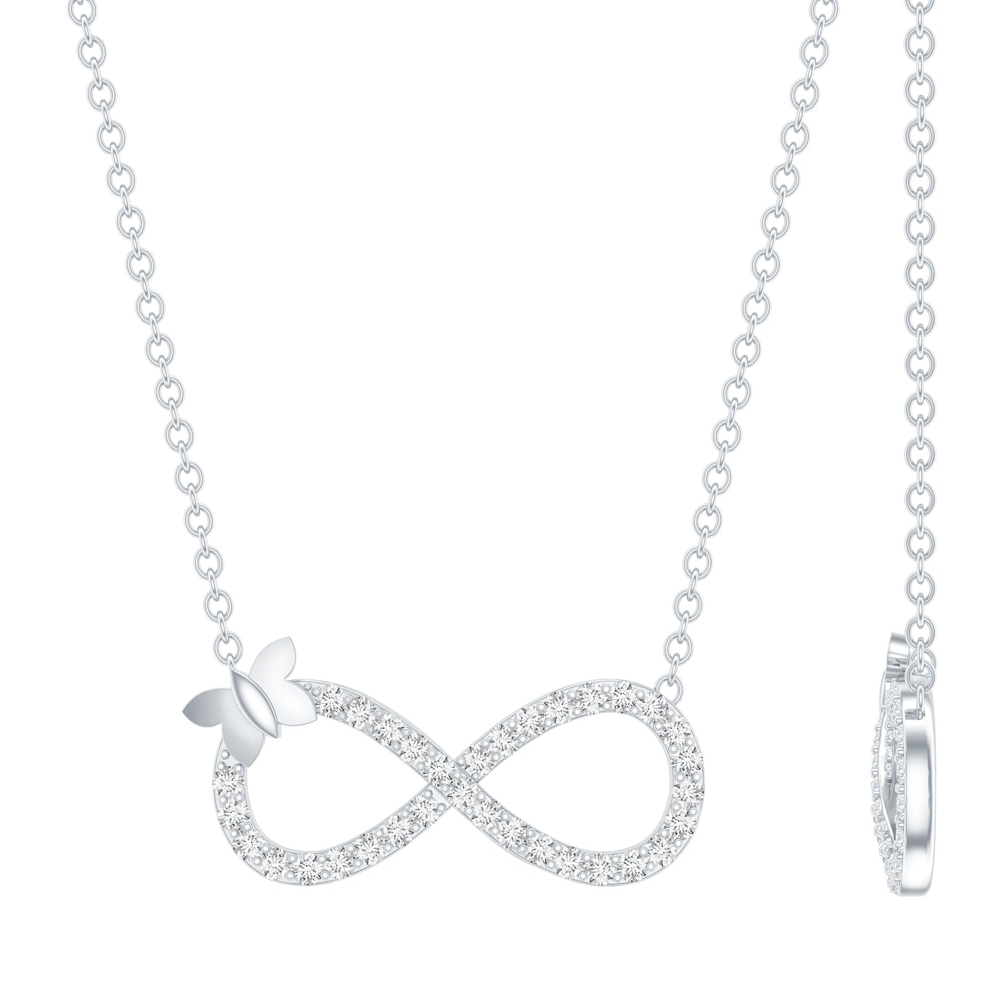 Certified Pave Set Moissanite Infinity Necklace with Butterfly D-VS1 92.5 Sterling Silver - Rosec Jewels