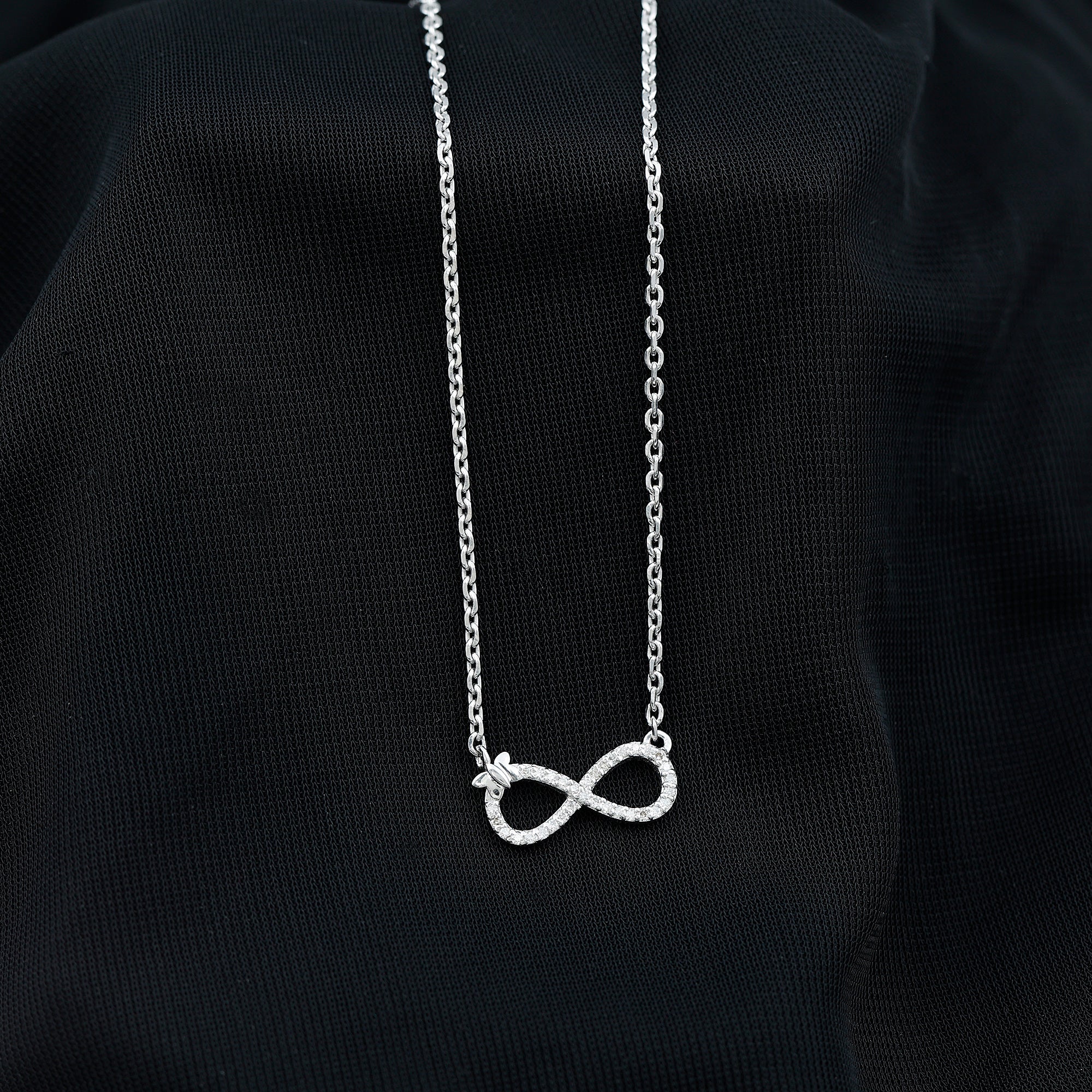 Certified Pave Set Moissanite Infinity Necklace with Butterfly D-VS1 92.5 Sterling Silver - Rosec Jewels