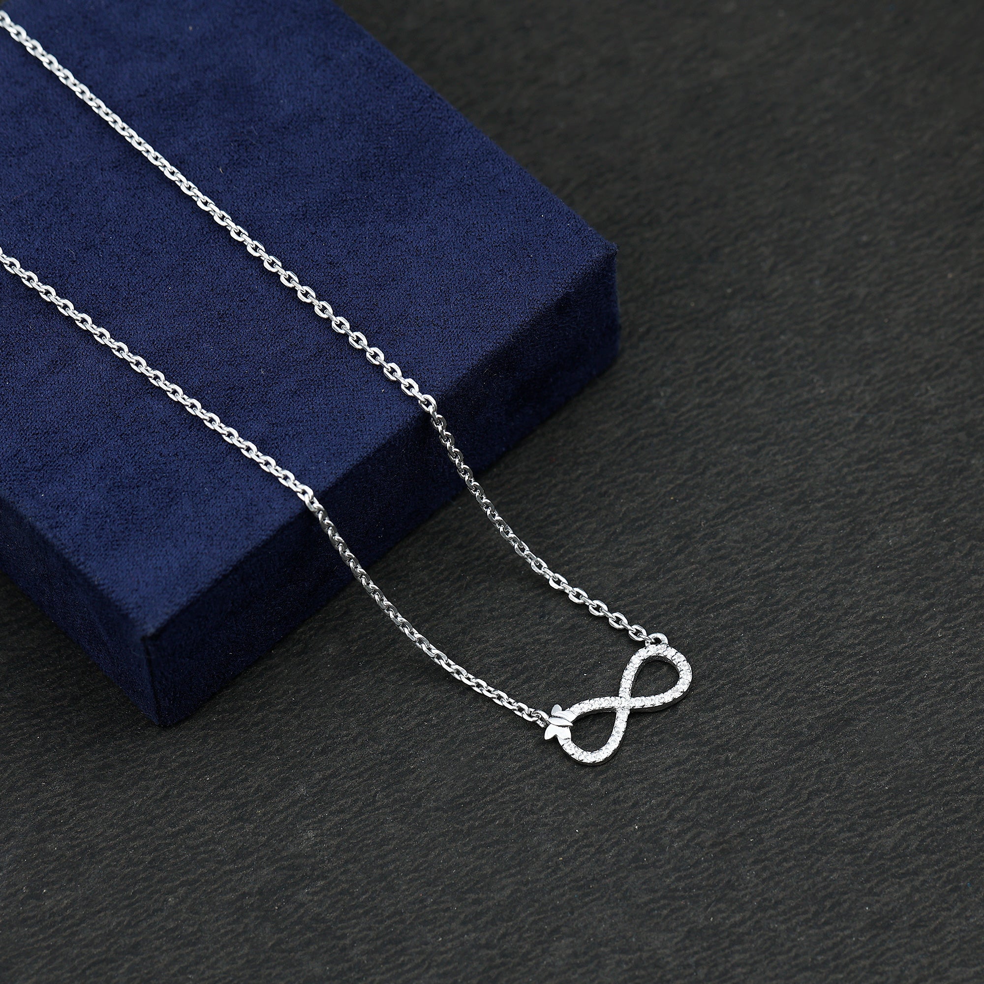 Certified Pave Set Moissanite Infinity Necklace with Butterfly D-VS1 92.5 Sterling Silver - Rosec Jewels