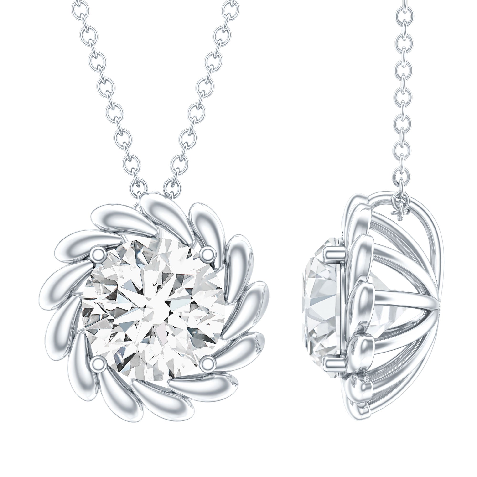 Certified 2 Carat Moissanite Solitaire Necklace with Silver Chain D-VS1 92.5 Sterling Silver - Rosec Jewels
