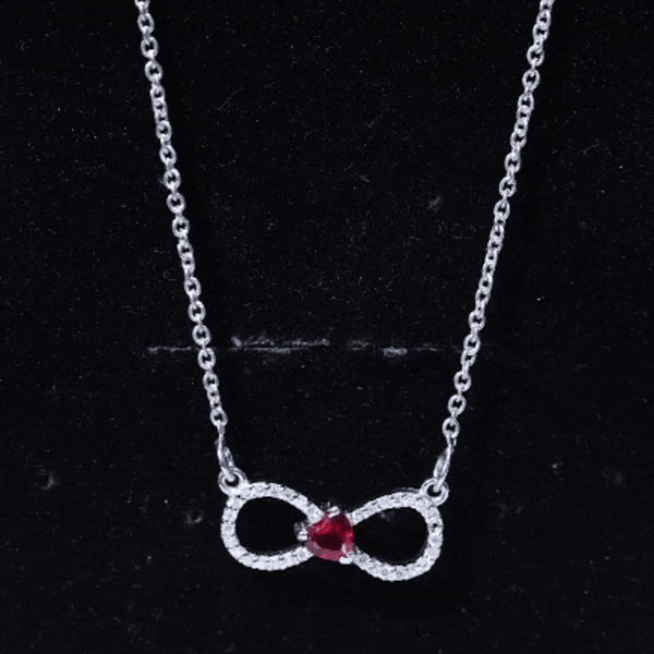Half Carat Lab Grown Ruby and Moissanite Heart Infinity Necklace For Her AAAA 92.5 Sterling Silver - Rosec Jewels