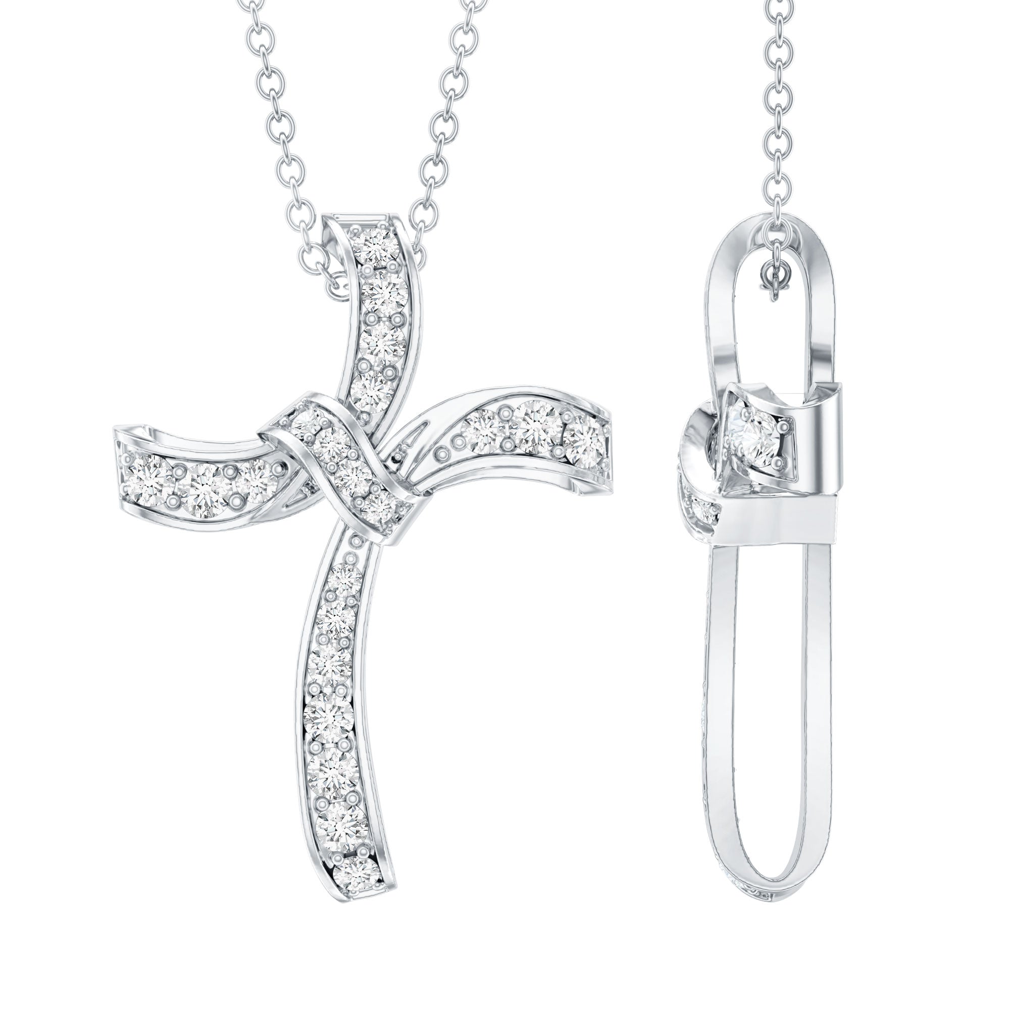 Certified Moissanite Unique Cross Necklace in Sterling Silver D-VS1 92.5 Sterling Silver - Rosec Jewels