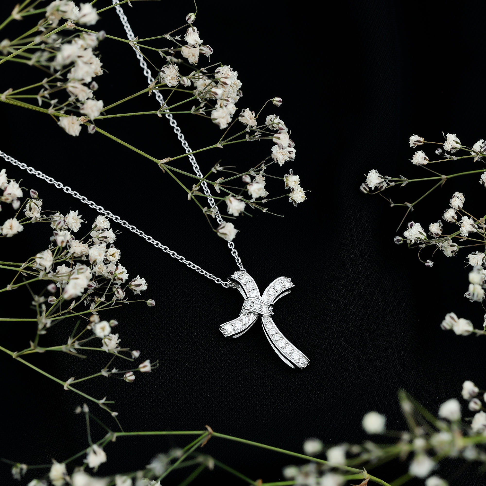 Certified Moissanite Unique Cross Necklace in Sterling Silver D-VS1 92.5 Sterling Silver - Rosec Jewels