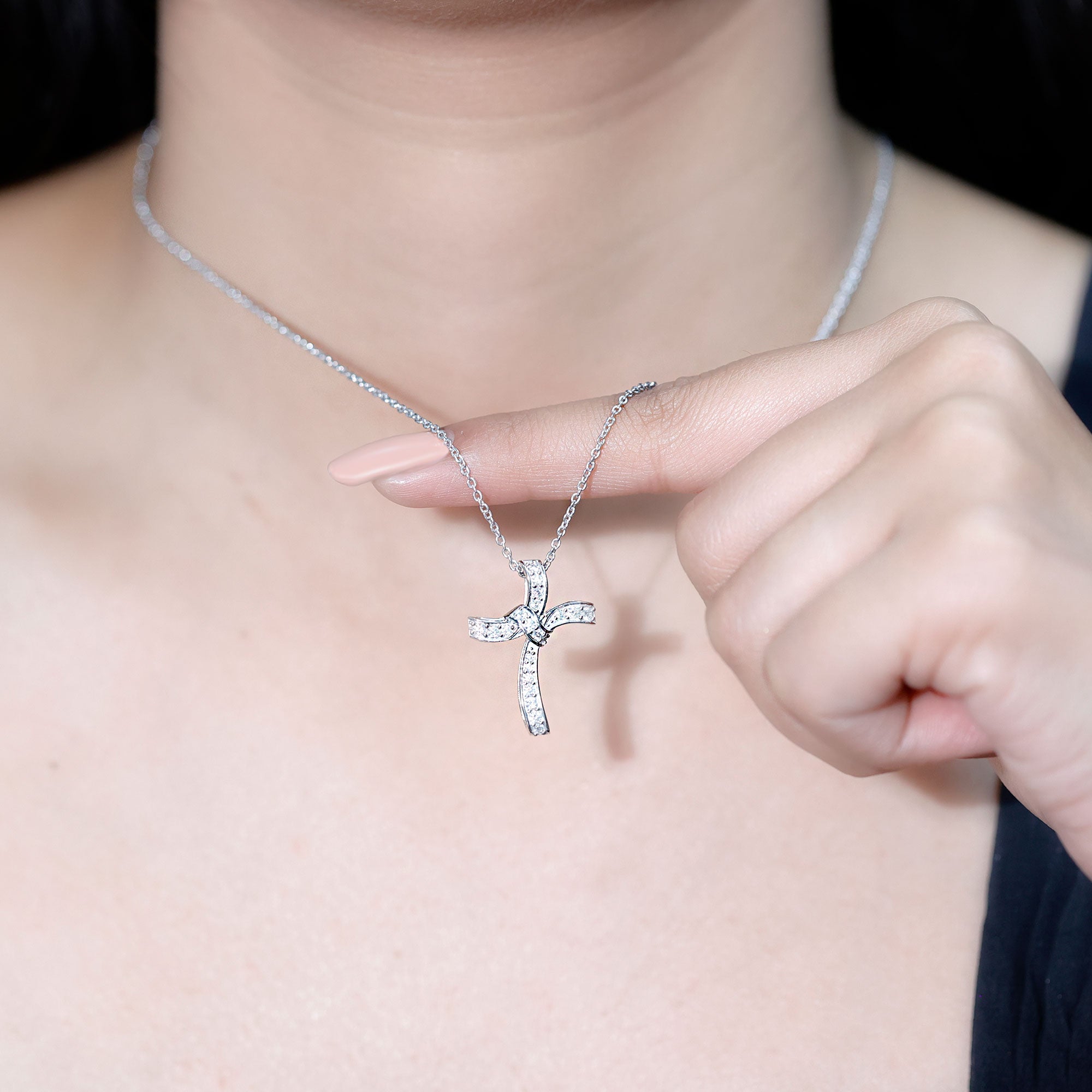 Certified Moissanite Unique Cross Necklace in Sterling Silver D-VS1 92.5 Sterling Silver - Rosec Jewels