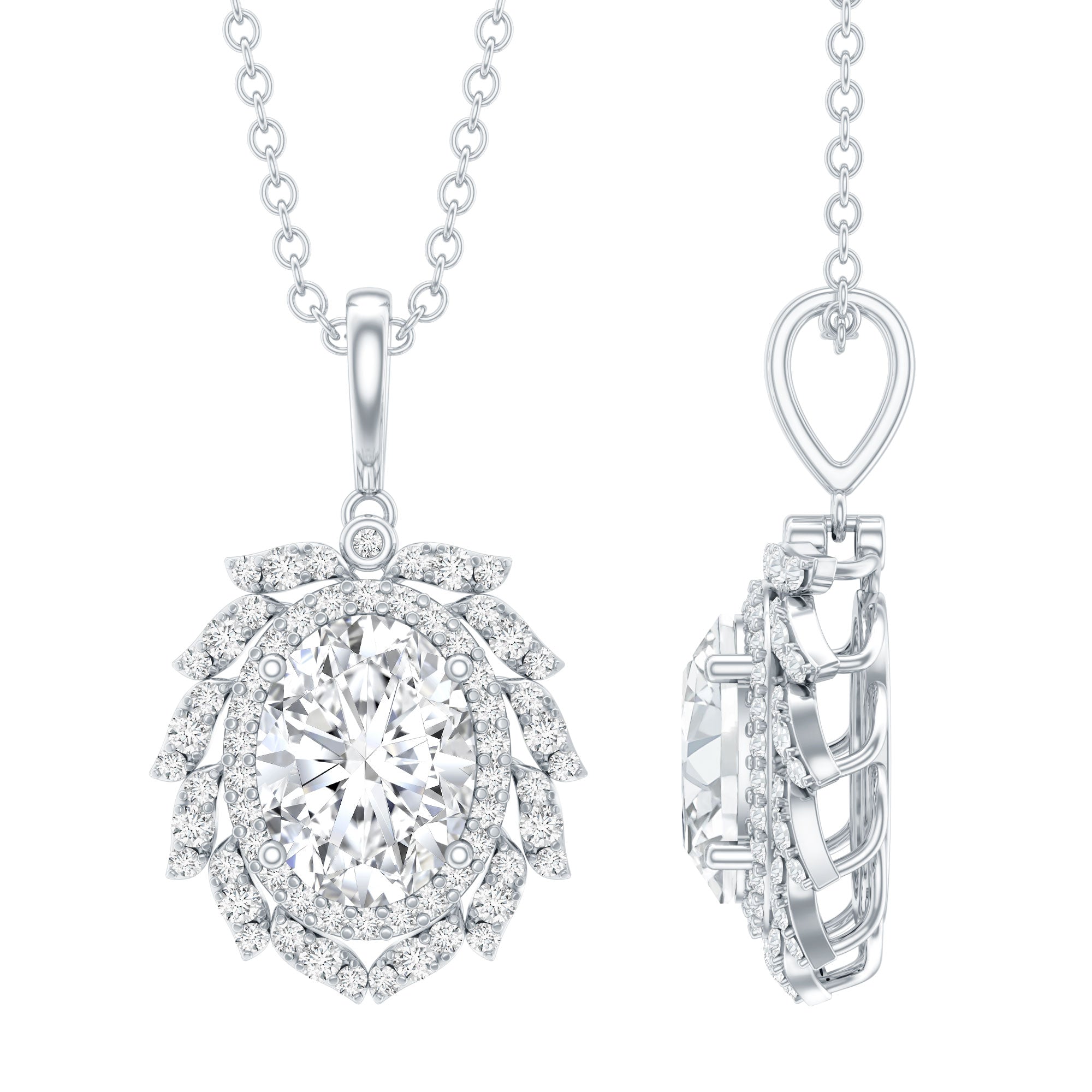 1.29 Carat Oval Shaped Moissanite Wedding Necklace With Silver Chain D-VS1 92.5 Sterling Silver - Rosec Jewels