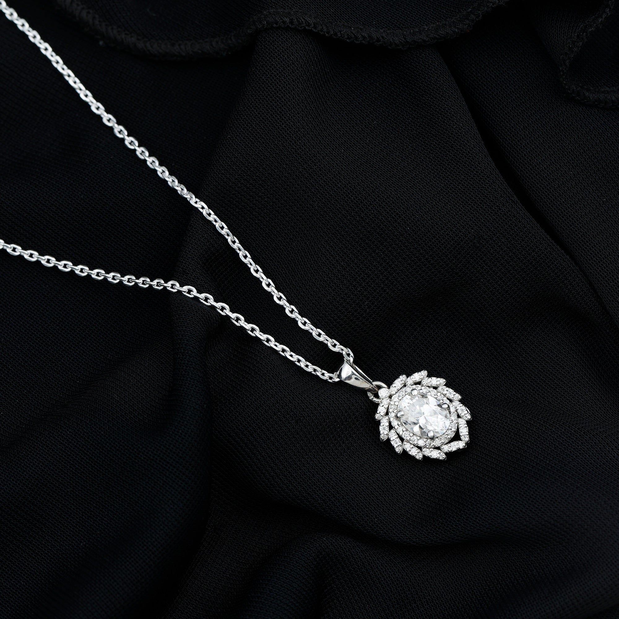 1.29 Carat Oval Shaped Moissanite Wedding Necklace With Silver Chain D-VS1 92.5 Sterling Silver - Rosec Jewels