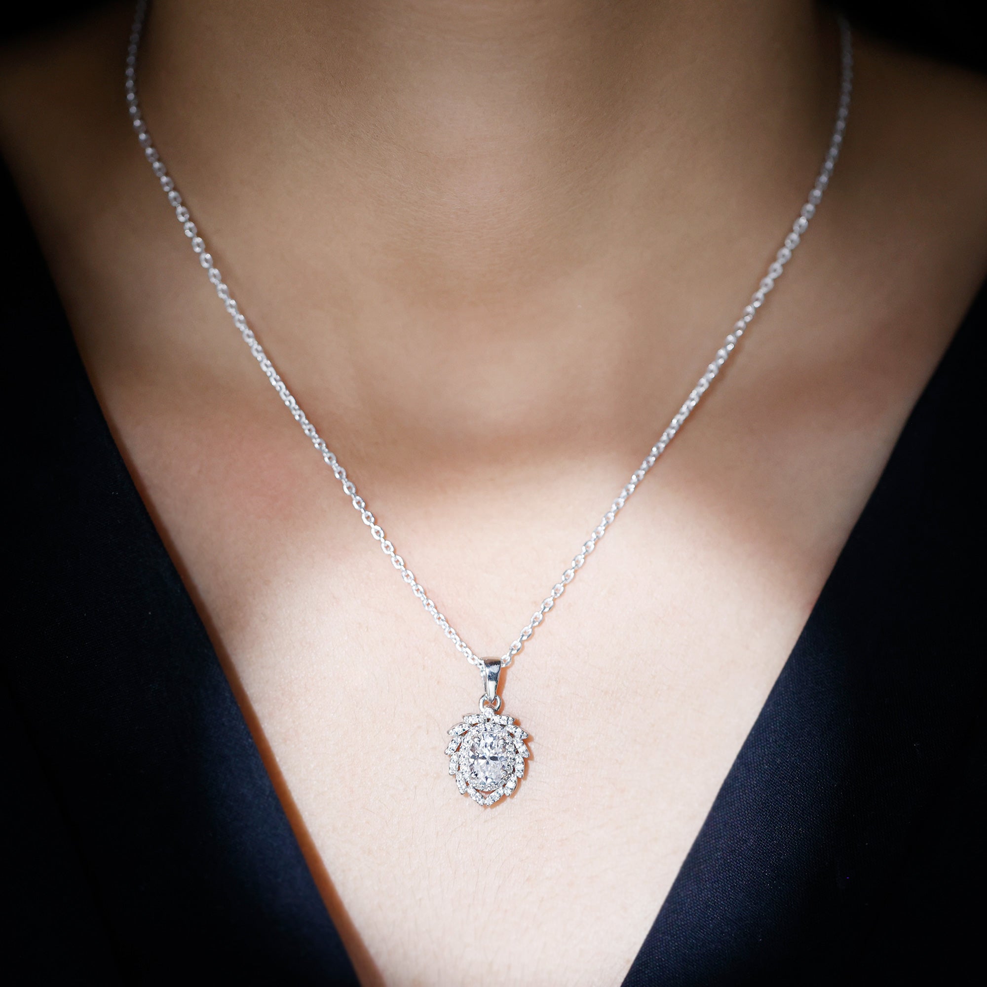 1.29 Carat Oval Shaped Moissanite Wedding Necklace With Silver Chain D-VS1 92.5 Sterling Silver - Rosec Jewels