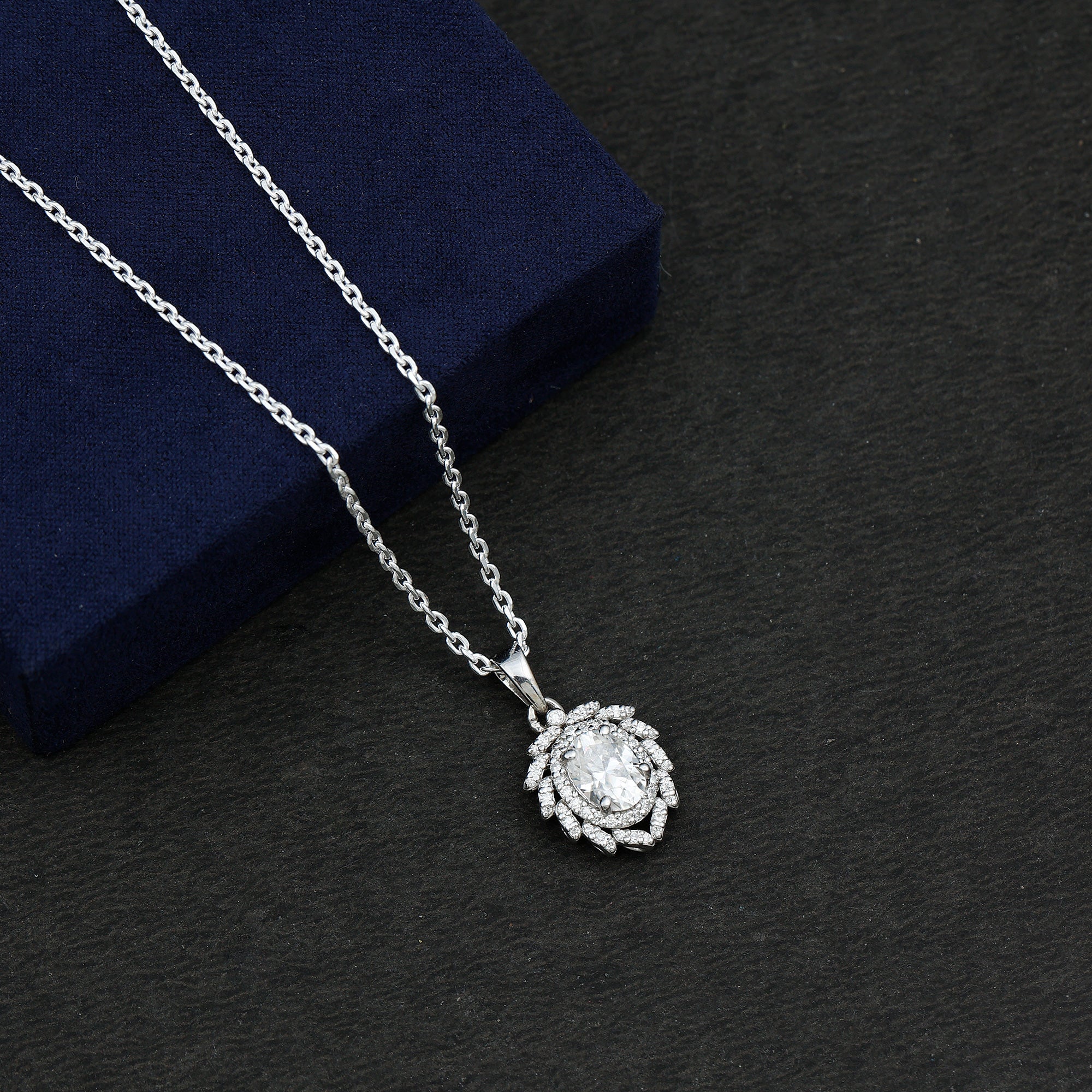 1.29 Carat Oval Shaped Moissanite Wedding Necklace With Silver Chain D-VS1 92.5 Sterling Silver - Rosec Jewels